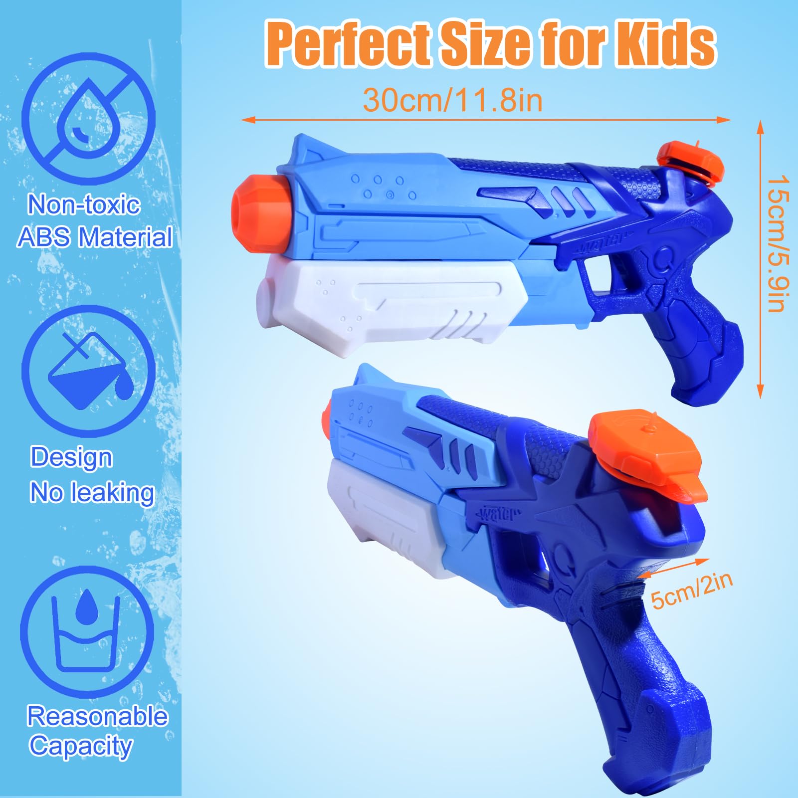 2 Stück Wasserpistole Kinder, CZMAO Wasserspritzpistole mit 10 Meter großer Reichweite Super Wasserspielzeug Sommer Schwimmbad Strand Outdoor Spaß mit 100St Wasserbomben Luftballons