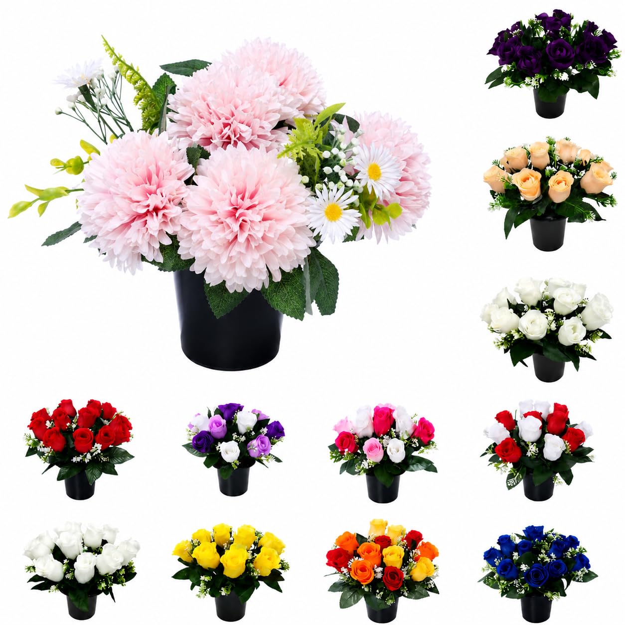 Mr. Barry's Chrysanthemum Grave Flower Pot with Foam Insert (Pink)