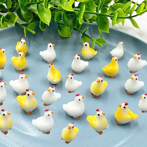 Miniatura 3 de Mini figuras de pollo, 40 piezas de resina en miniatura de pollo, adornos de pollos pequeños, animales, modelo de hadas, jardín en miniatura, musgo,