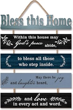 HPNIUB Bible Verse Wood Sign,Bless This House Christian Wall Art,Bible Verse Wooden Plaques,Bless This Home Decor,Inspirational Plaque Sign for Home 28x6CM