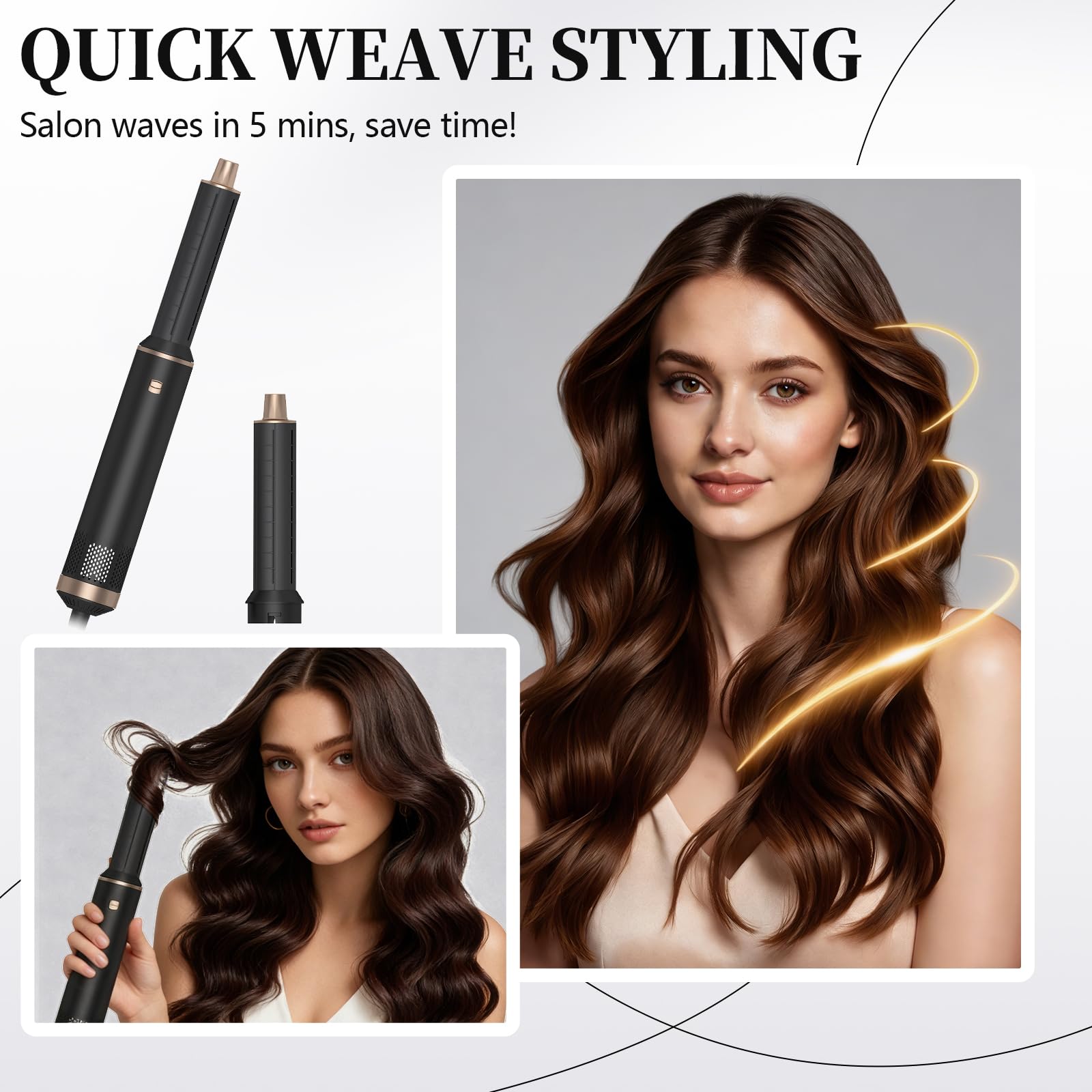 Cepillo Secador de Pelo Air Styler 5 en 1 Moldeador Pelo Cepillo de Aire Caliente Multifunción con Iones Negativos Secador, Rizador y Cepillo Térmico para Cabello Seco, Liso y Rizado