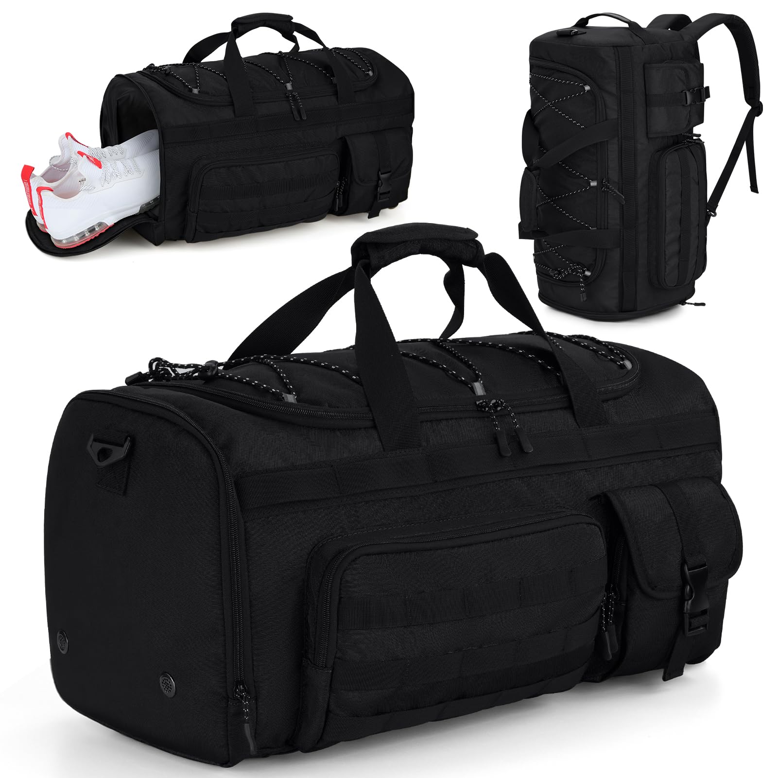 Gonex 45L Duffel Bag for Men, 3 in 1 Convertible Carry Gym Duffle with Shoe Compartment, Tactical Gear Loops, Water-Repellent Lining, Workout & Travel