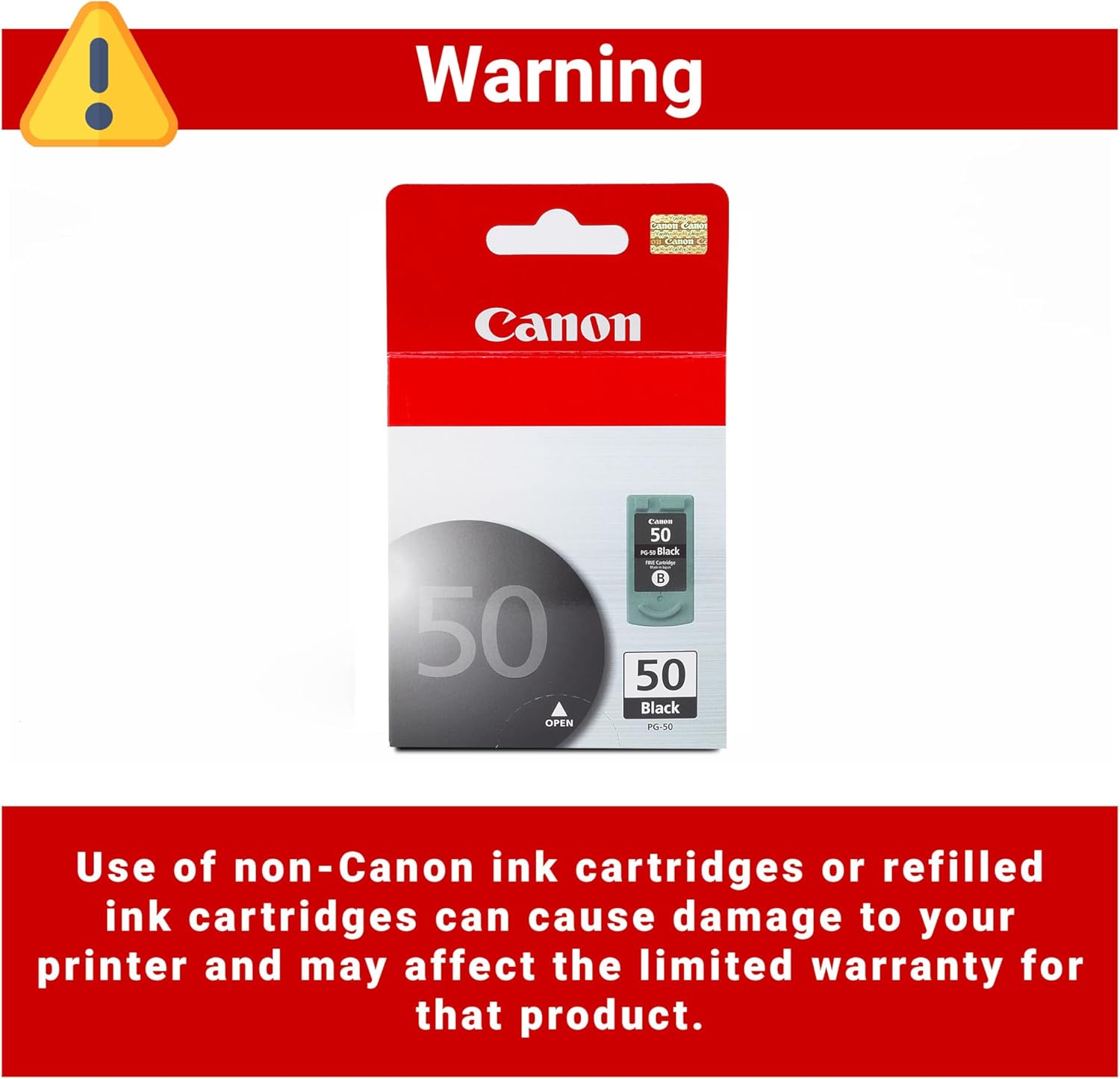Canon PG-50 Genuine Black Ink Cartridge, Compatible with MX310/300, MP460/150/160/170/180/450, JX200/210P