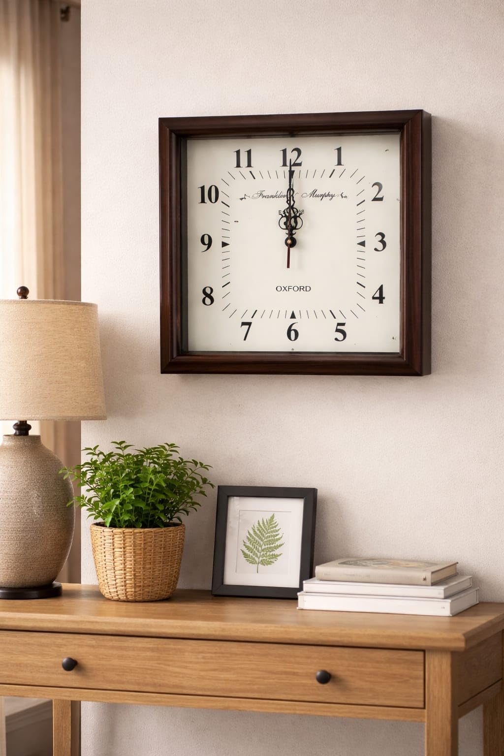 urphy Vintage Square Wall Clock – Roman Numerals, Classic Wooden Frame, Silent Sweep Movement, Decorative Home & Office Wall Clock (Brown, 12 Inch)-image-23
