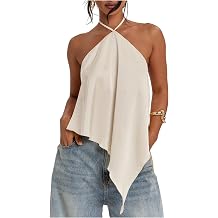 Verdusa Women's Satin Asymmetrical Halter Tops Backless Flowy Top