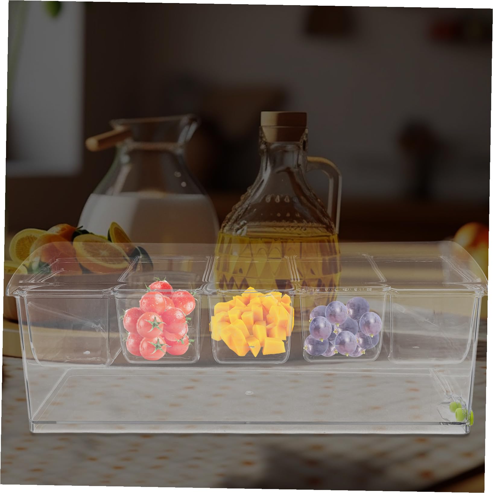OUNONA Plateau à Condiments Réfrigéré avec Couvercle Plateau Plastique Compartiments Distributeur Froid pour Bar à Garnitures Fruits et Légumes Buffet Froid Service Traiteur