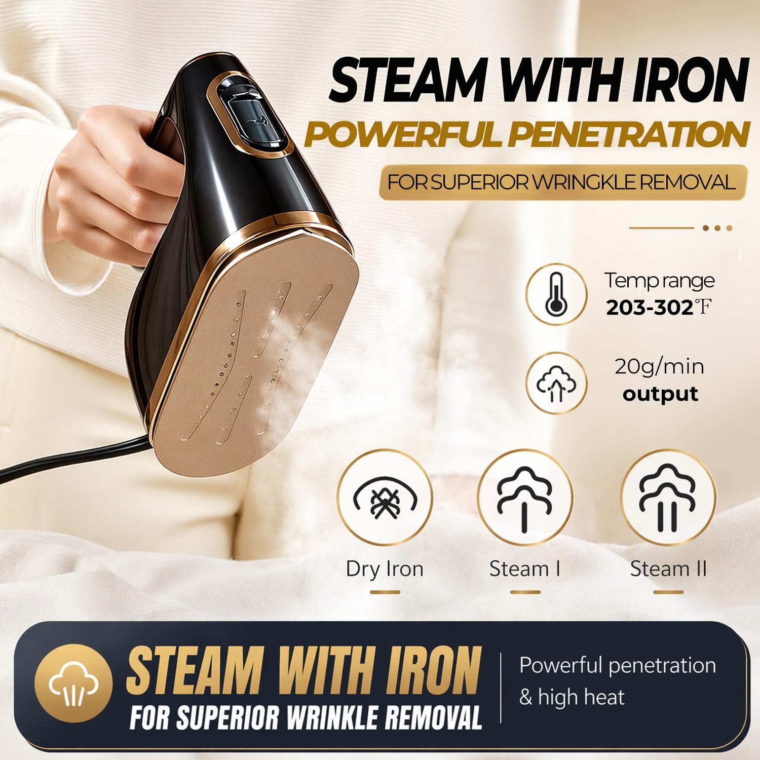 YIKA Vaporiera portatile per vestiti, ferro da stiro a vapore per indumenti portatile, stiratura e cottura a vapore 2 in 1, piastra grande, 45S Heat Up, rimozione delle rughe in tessuto per casa e