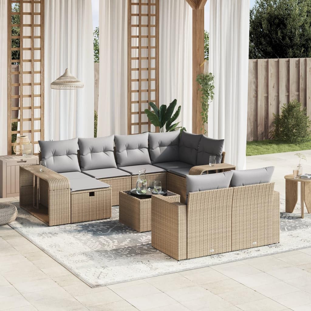 Juego de sofá modular de ratán sintético para jardín con espacio de almacenamiento y fundas de almohada extraíbles, 11 piezas, color negro