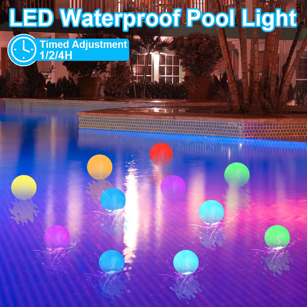 4 Stück Schwimmende Poolbeleuchtung, 16 RGB Farbwechsel Pool Lichter Schwimmend mit Fernbedienung, USB-Aufladung, Wasserdichtes Poolbeleuchtung Schwimmend, Pool Licht für Garten, Teich, Party