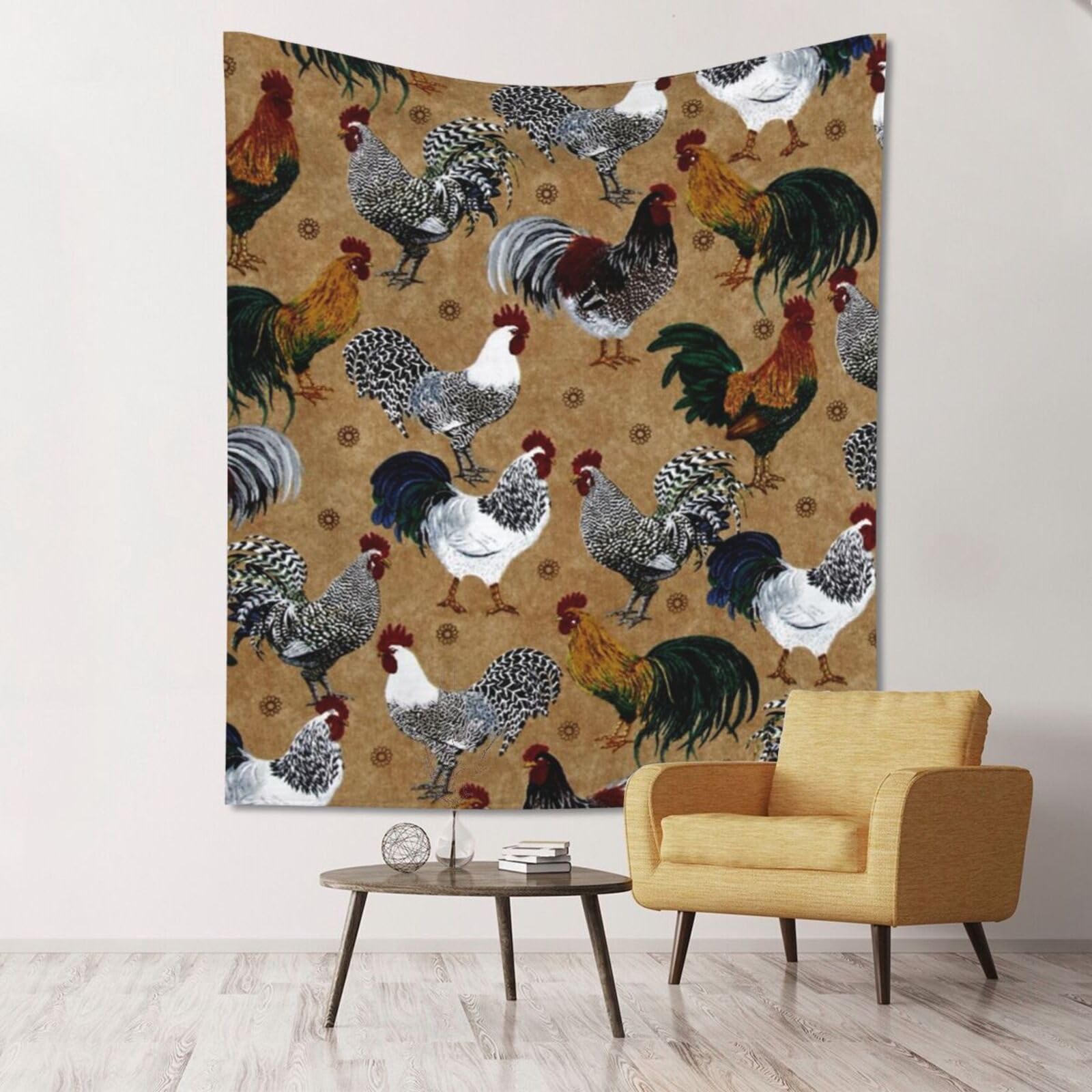 WKSGDSG Large Wall Hanging, Machine Washable Tapestry For Dorm Room, Rooster Chicken Print, Lightweight Polyester Wall Art For Bedroom Living Room, 152x130cm