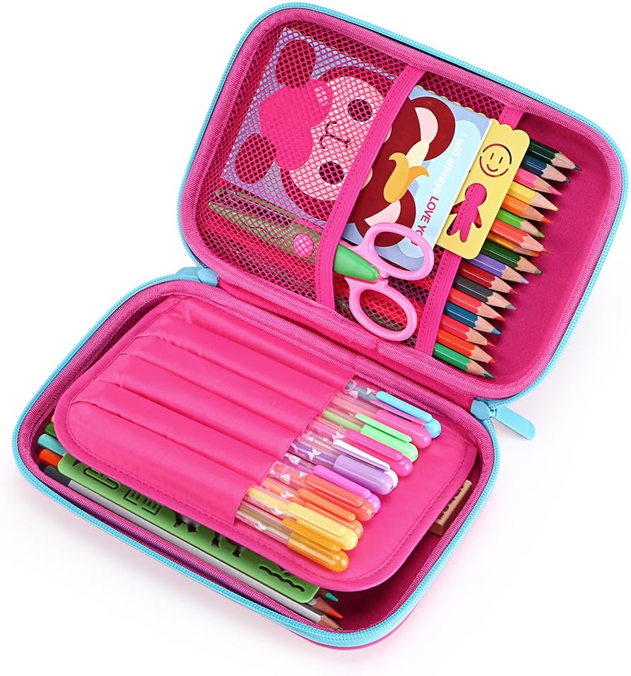 BTSKY Cute Unicorn Hard Shell Pencil Case- Large EVA Colored Pen Holder Box With Compartments Girls Cosmetic Pouch Bag Stationery Organizer(red)