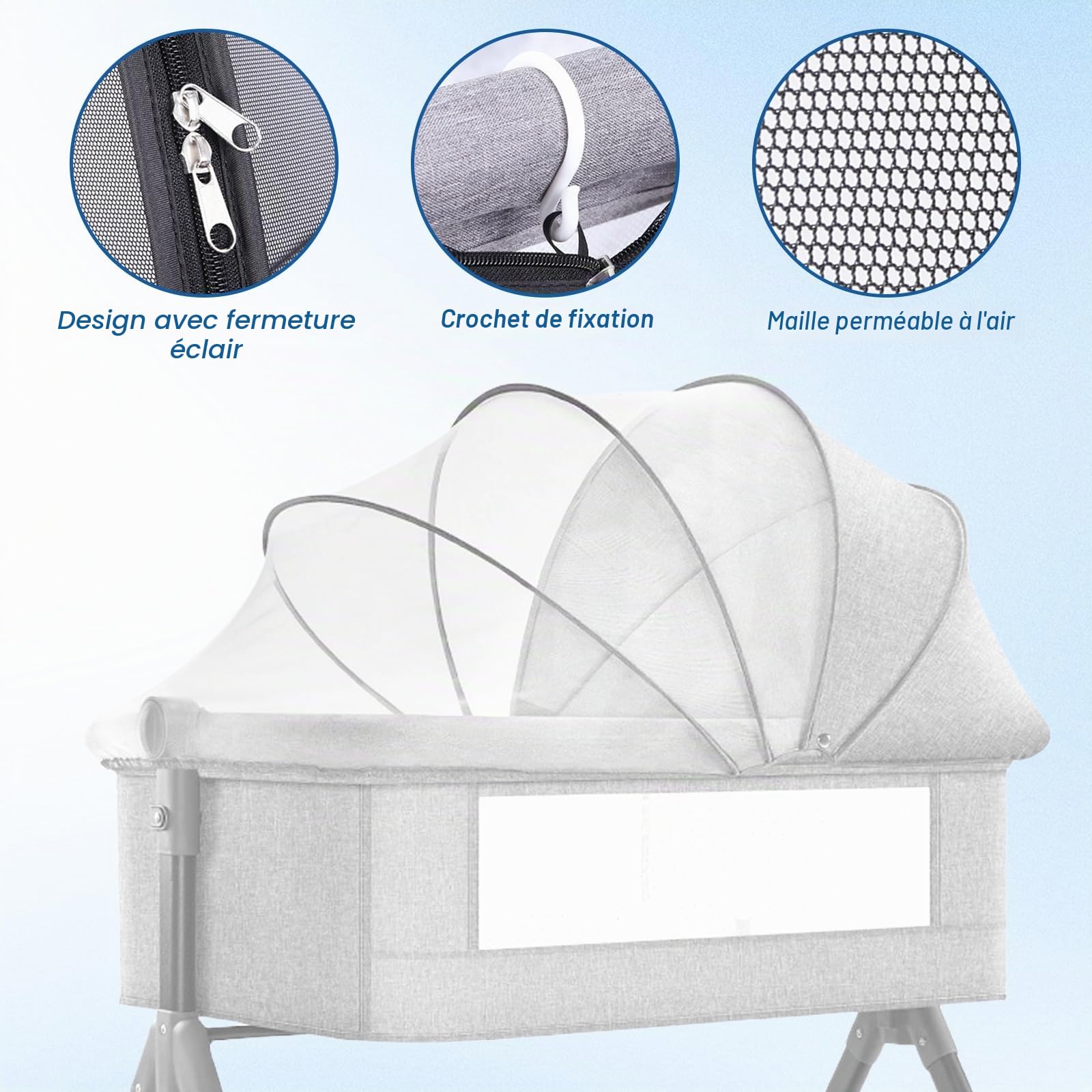 Moustiquaire universelle pour lit de bébé : WEGREAT 100x55 cm Protection anti-insectes pour lit de voyage avec fermeture éclair, Moustiquaire pliable pour bébé, Grille anti-mouches pour lits d'enfants