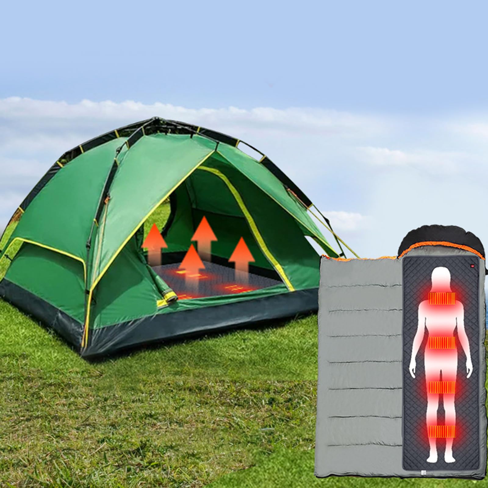 Tapis de couchage chauffant USB pour l'extérieur, sac de couchage chauffant pour la maison, le bureau, la voiture, le camping, la pêche