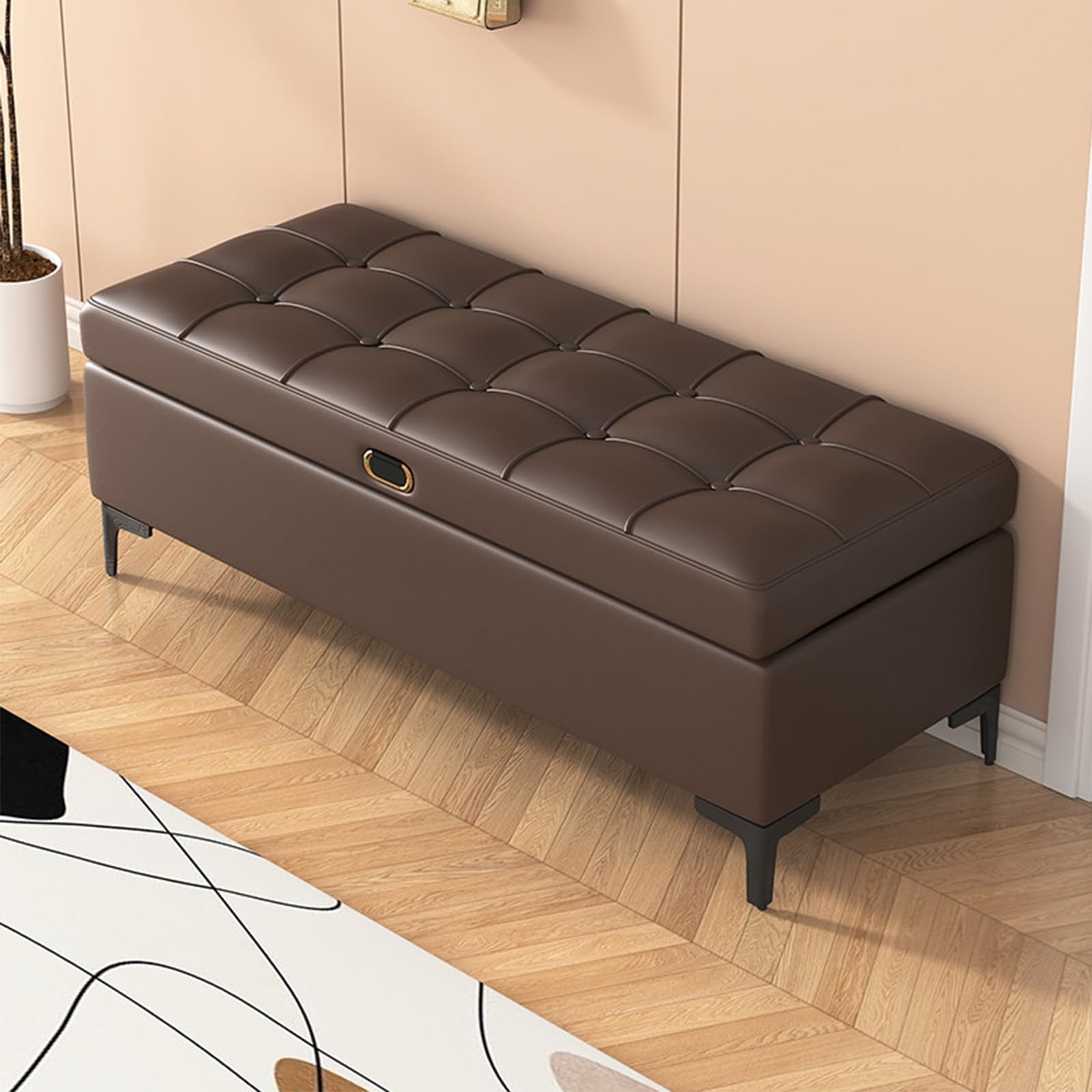 Multifunktionale Bank mit Stauraum, Polsterbank mit Stauraum Hockerbank mit Aufklappbarer Oberseite und Gepolstertem Ledersitz, Vielseitig Einsetzbar Als Schuhregal(Black,31.4in/80cm)