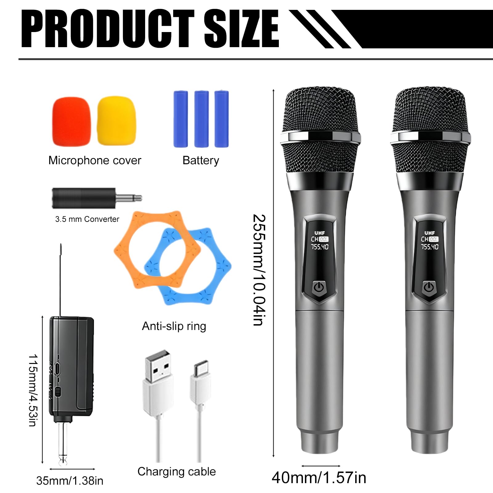 Kabelloses Mikrofon, Wiederaufladbares Funkmikrofon, Dual-Handmikrofon mit USB-C, Mikrofon Kabellos, UHF Kabelloses Mikrofonsystem Plug-and-Play für Karaoke DJ Reden Partys Bühne Hochzeiten(Grau)