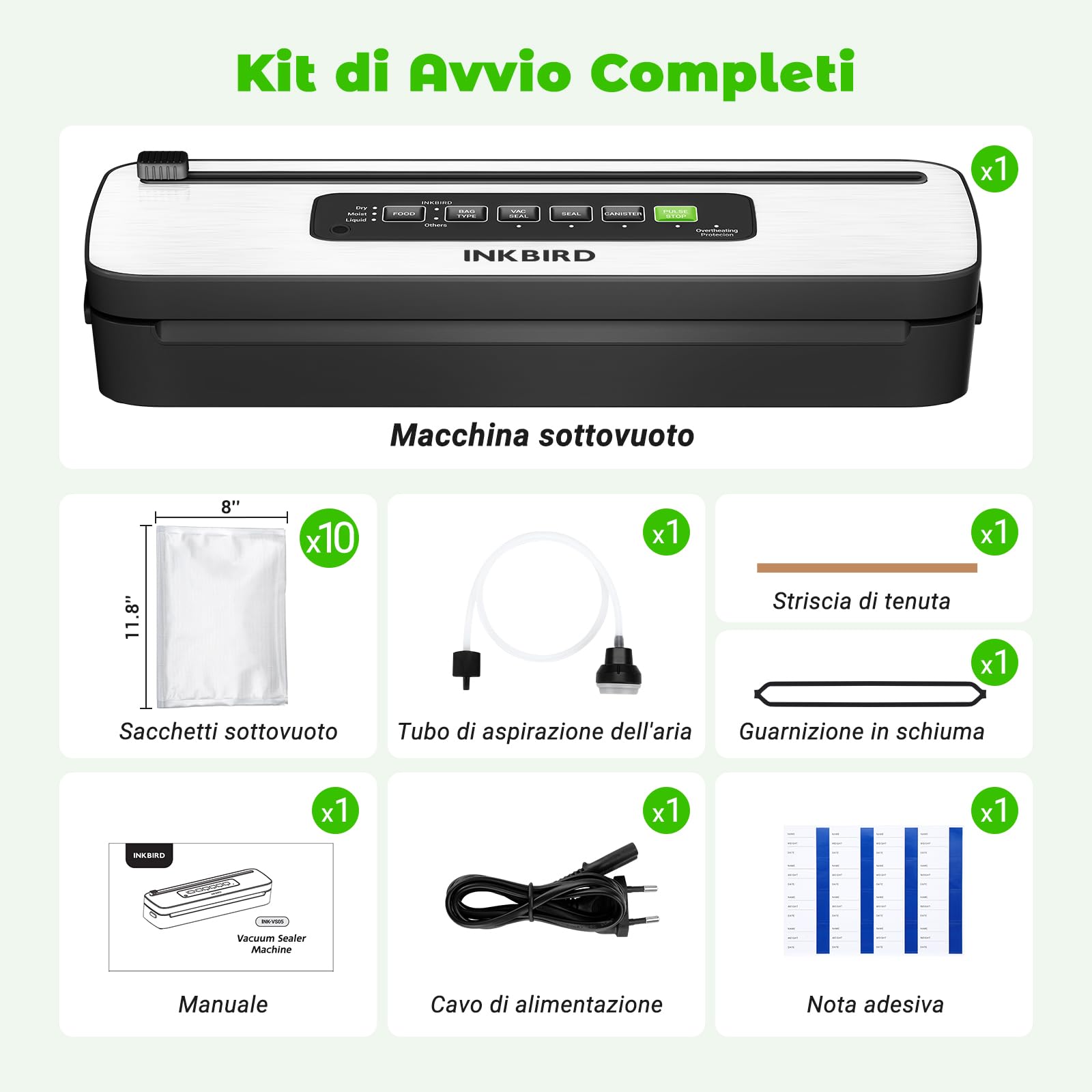 INKBIRD Macchina Sottovuoto Alimenti, Elettrodomestici di Messa Sotto Vuoto Con Taglierina Integrata | 7 Modalità di Sigillatura/Bagnata/Liquida, 130W Alta Potenza - Guarnizione Rapida, Indicatore