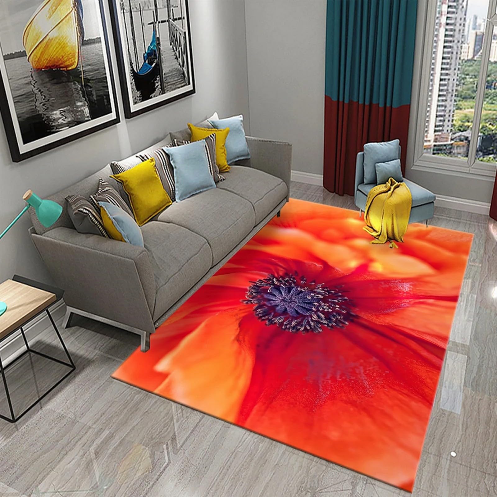 Tapis de sol antidérapant grand soft imprimé fleurs 3d pour salon
