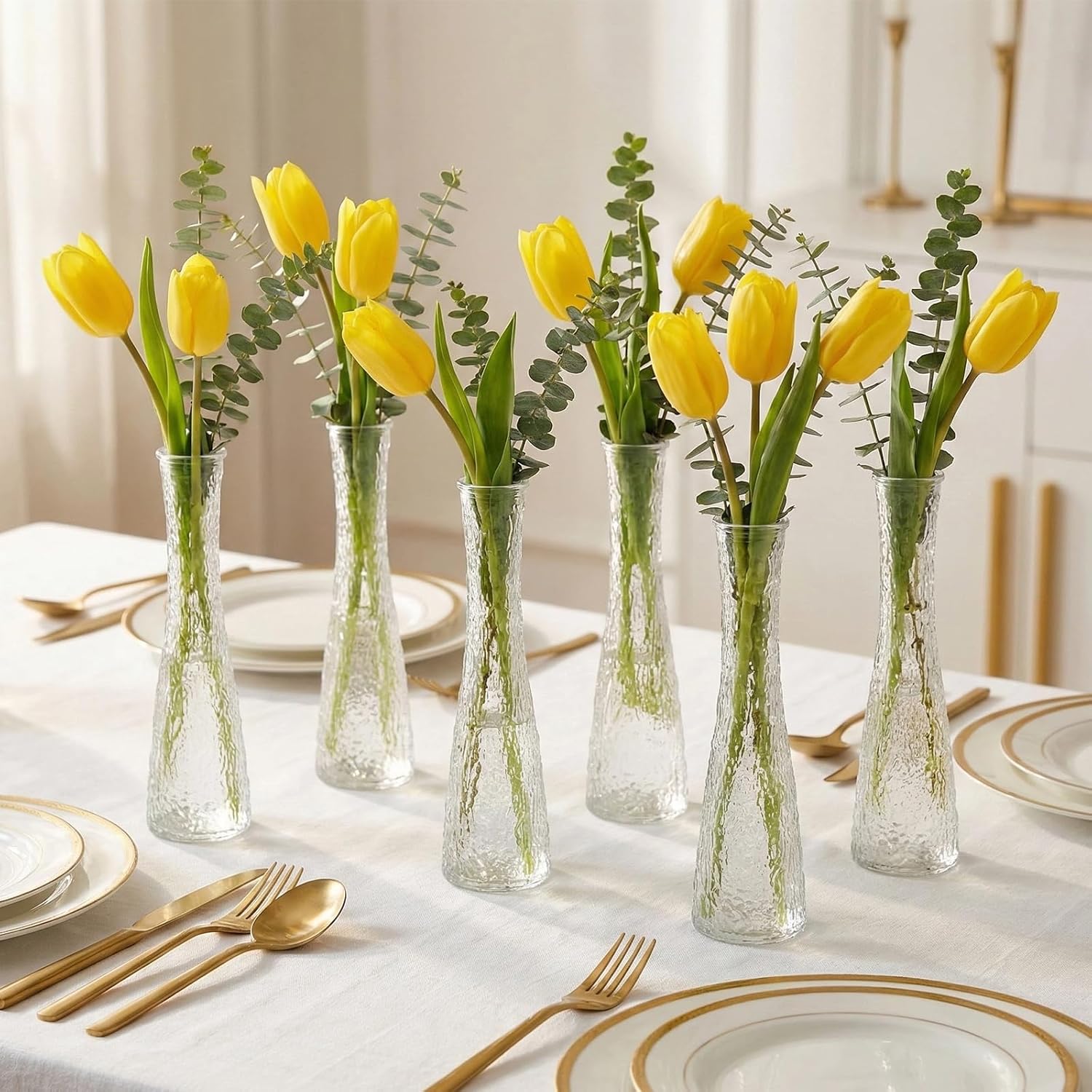 Glass Bud Vases Bulk 12 Pcs - Clear Ribbed Wedding Centerpiece Vases, Small Flower Vases for Table Decor, Party Events & Home Decor