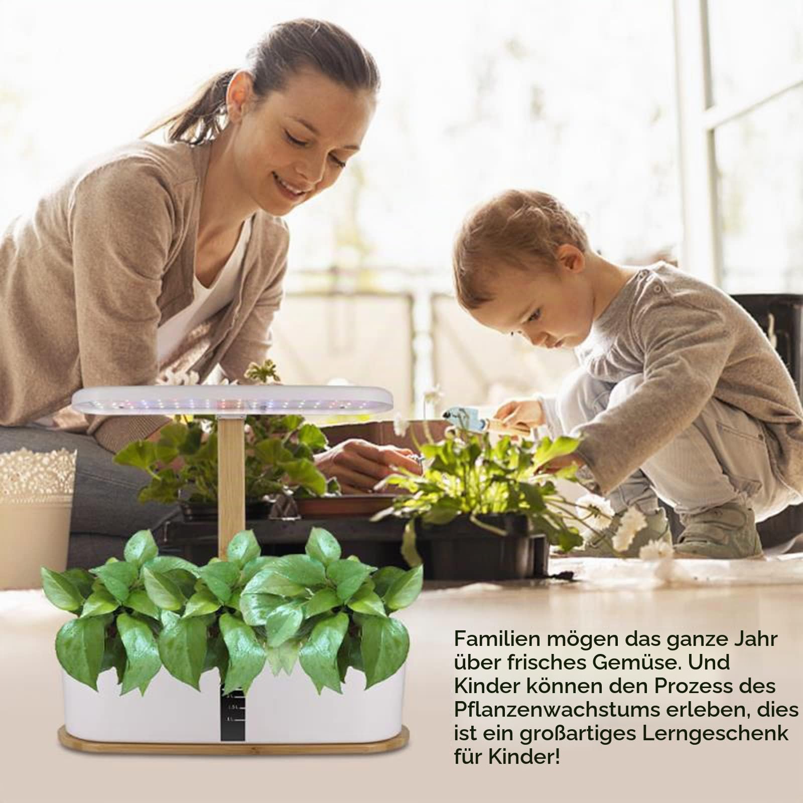 RoseFlower Hydrokultur-Anzuchtsysteme, Indoor Pflanzenanzucht Station, Kräutergarten mit LED-Licht, bis zu 28 cm höhenverstellbar, für den Innenbereich, Gartensystem für Zuhause-Weiß