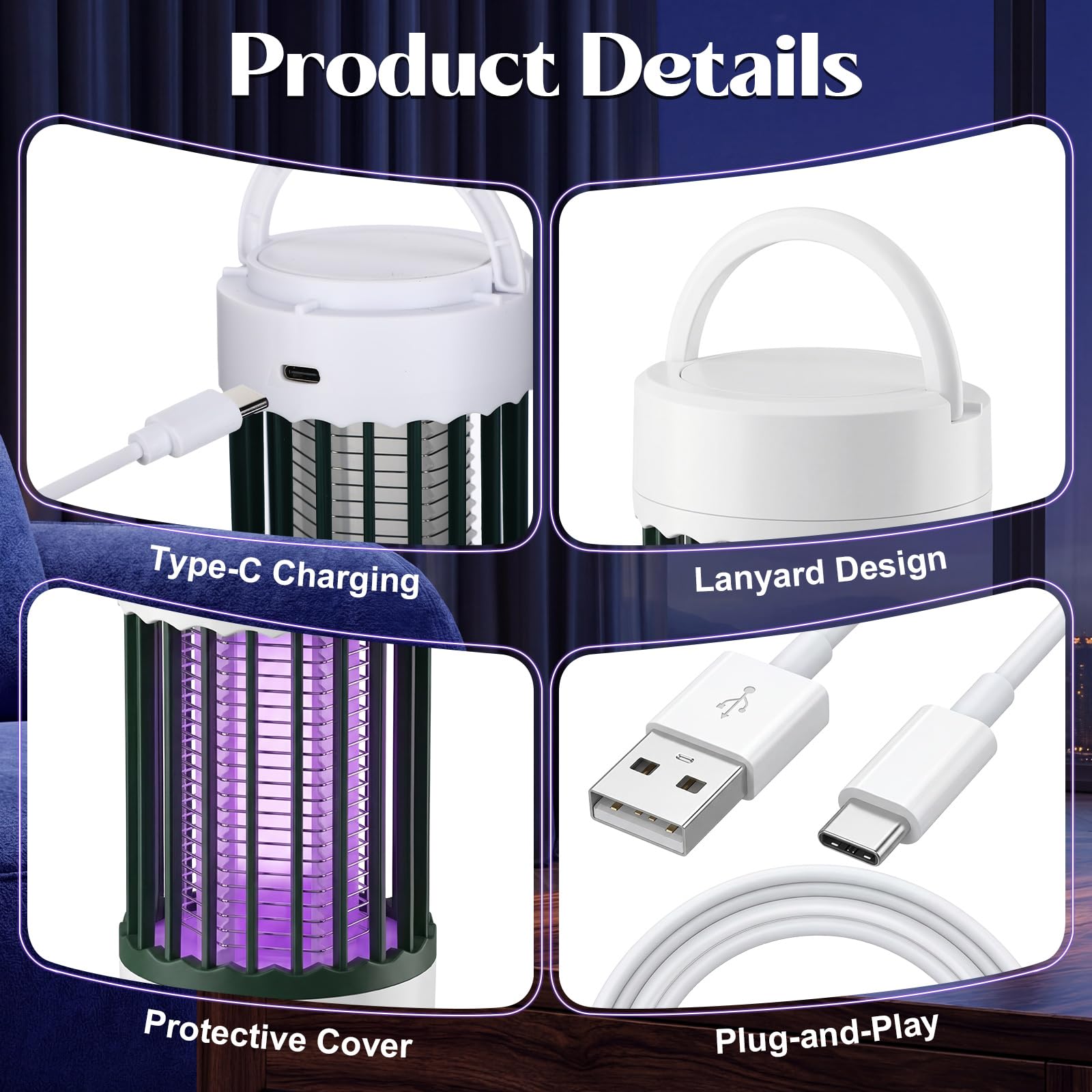 Insektenvernichter für den Innenbereich, USB-betriebene Mückenvernichter-Lampe mit 365 nm UV-Licht, tragbare Fruchtfliegenfalle für Zuhause, Schlafzimmer, Küche, Büro, Mückenmotten, 8 Stück