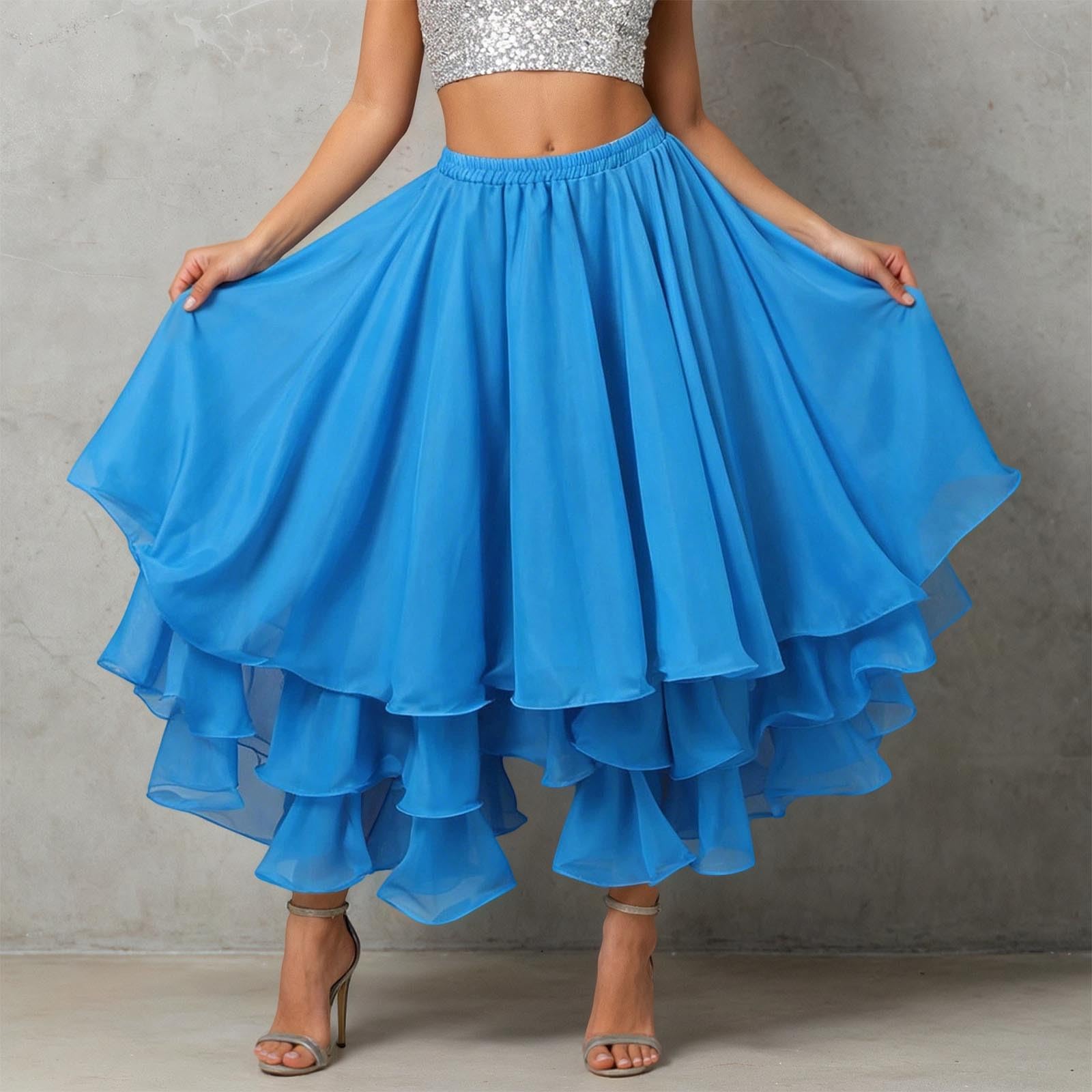 Generisch 2026 Gonna avvolgente in chiffon a tre strati con spacco alto, orlo arrotolato per spettacoli di danza del ventre durante le esibizioni di carnevale