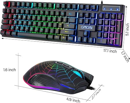 CHONCHOW Wired Gaming Keyboard and Mouse for Mac PC PS5 PS4 Xbox One Gamer RGB Backlit LED Mechanical Feel Keyboard with Multimedia Key Number Pad 104 Keys USB Desktop Computer Windows Keyboard | RGBバックライトLEDメカニカルフィールキーボード、マルチメディアキーとナンバーパッド、USBデスクトップコンピューター、Windowsキーボード。