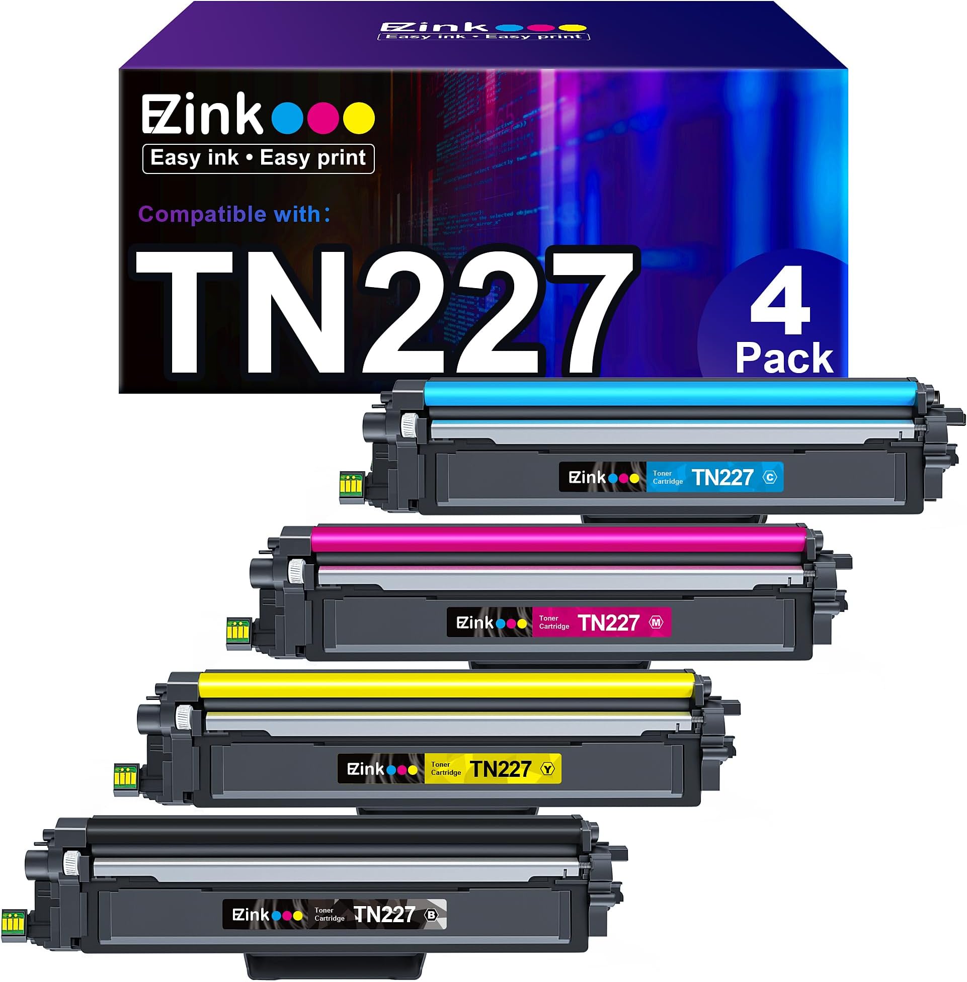 E-Z Ink TN227 Compatible Toner Cartridge Replacement for Brother TN227 TN227BK TN223 TN-227BK/C/M/Y High Yield to use with HL-L3270CDW HL-L3230CDW HL-L3210CW HL-L3290CDW MFC-L3710CDW (4 Pack)