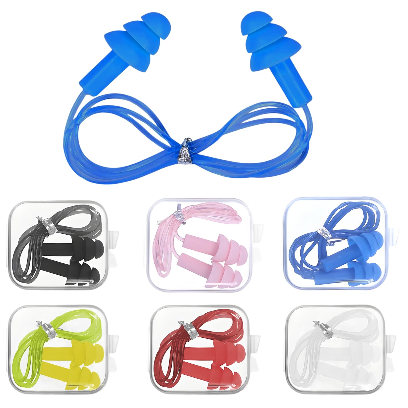 6 Pares Tapones para Oídos de Silicona, Reutilizables Tapones de Reducir Ruidos, Impermeables,Tapones Para Los Oídos De Natación Para Estudiar Y Viajar