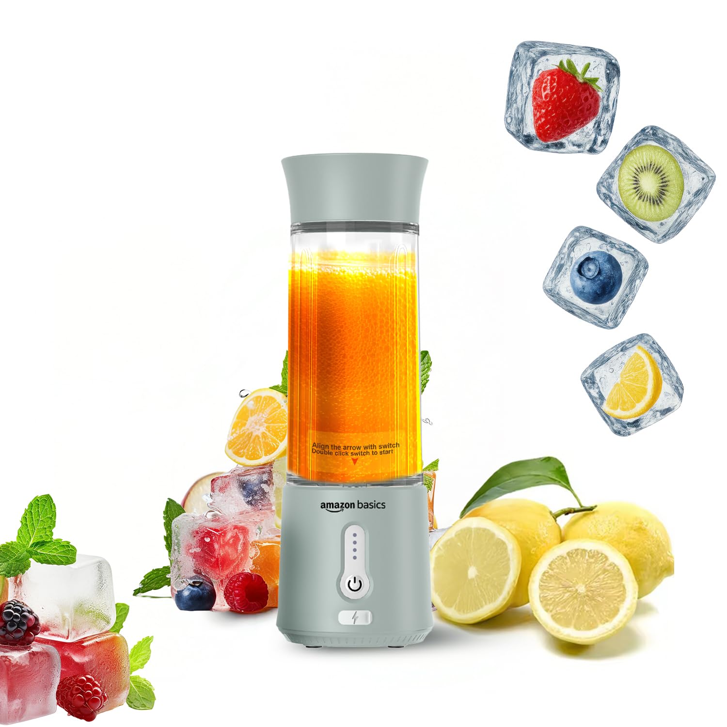 Amazon Basics Portable Hand Blender for Smoothies & Juices | USB Rechargeable | 6 Stainless Steel Blades | 500 ml Food Grade Jar | 1 year Warranty | 2x2000 mAh Batteries (Saga Green)-picture-10