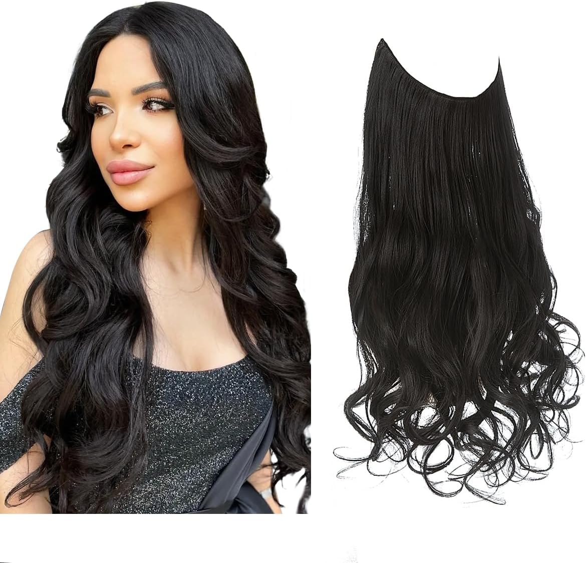 SARLA® Halo Synthetic Hairpieces Flip in Women Hair Extensions Natural