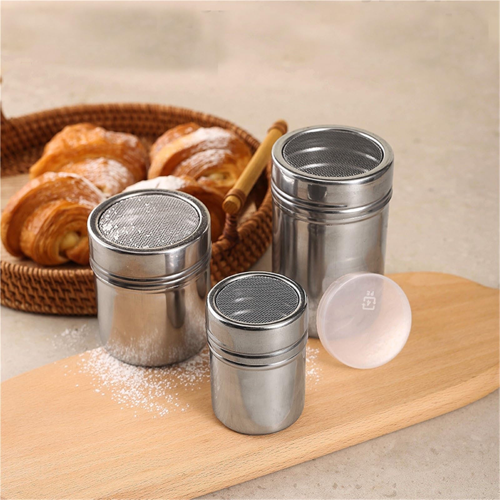1 juego (3 piezas) de esparcidor polvo acero inoxidable con tapa Para Casa | Botella de condimento, tarro de condimento de pimienta y comino, herramientas de cocina for barbacoa, accesorios for barbacoa