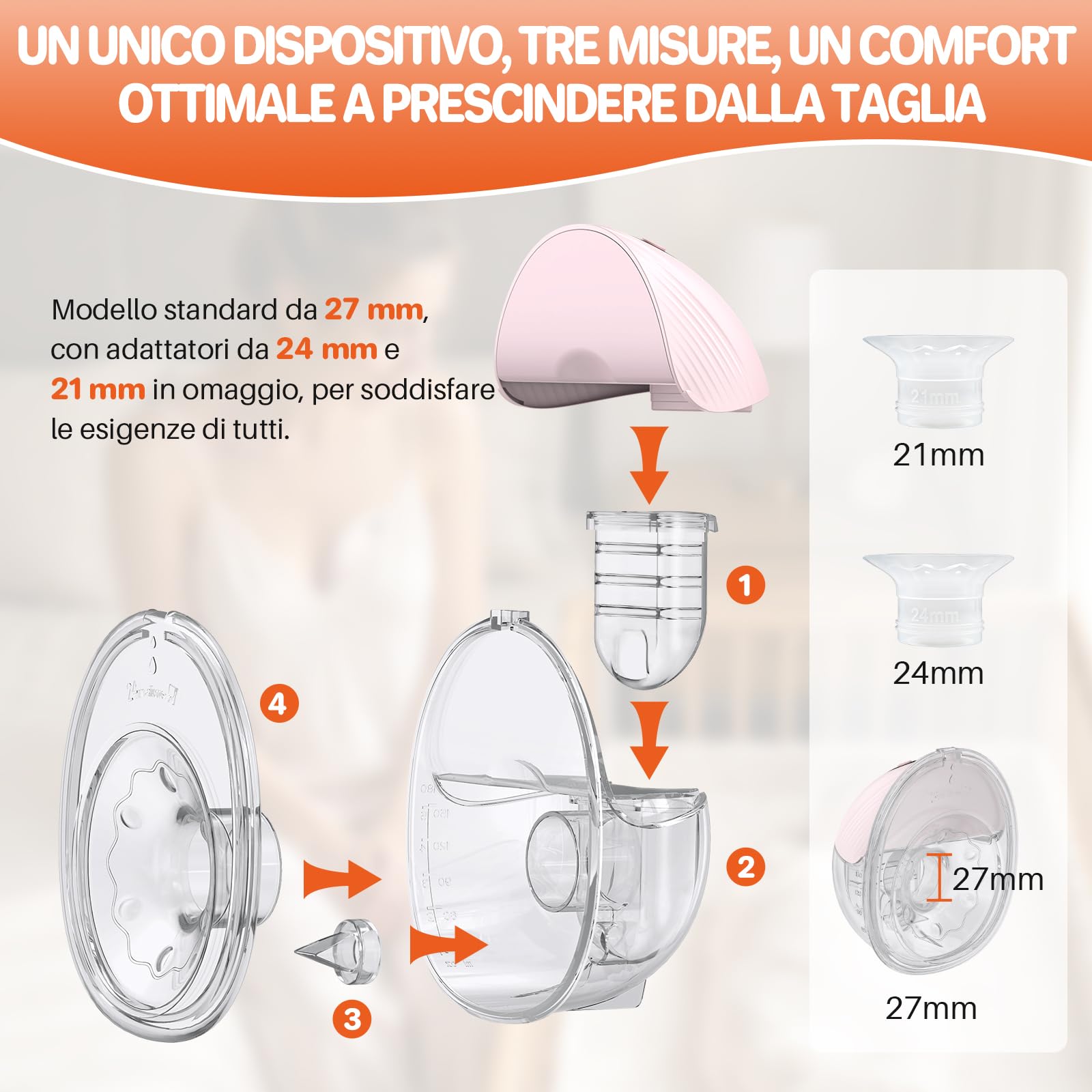 FUNYKICH Tiralatte Elettrico Indossabile,Tiralatte Senza Mani con 4 Modalità e 12 Livelli di Aspirazione,con Flange da 21/24/27 mm,Silenzioso e Senza BPA,Ideale per Domestico/Lavoro/Uscite (1 PCS)