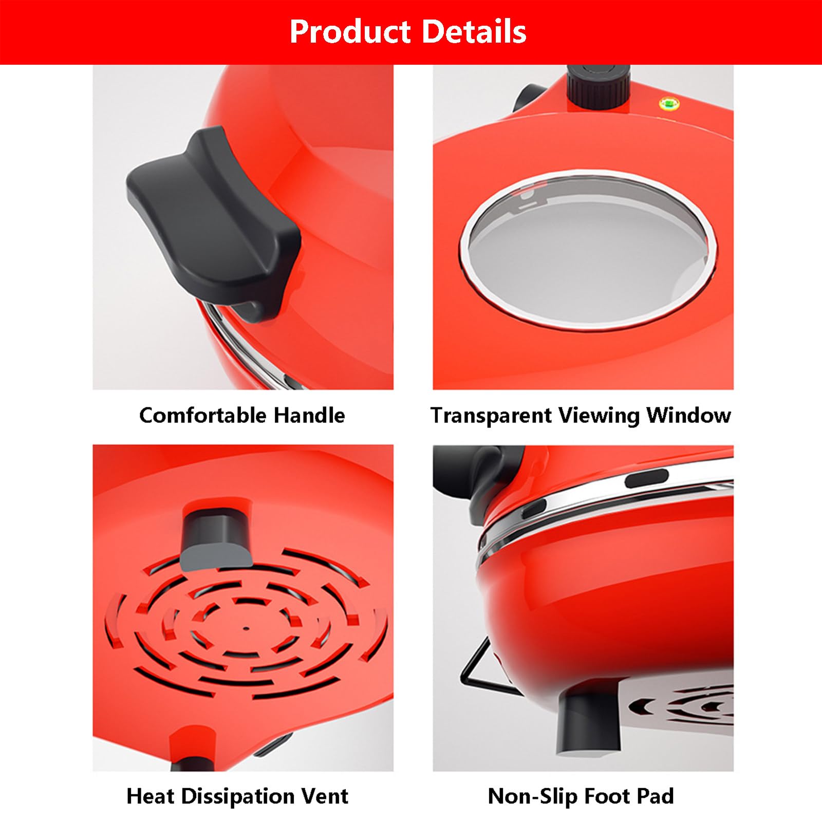 Horno De Pizza Portátil Y Máquina para Hacer Pan, Temporizador De 0 A 15Minutos | Hornos Antiadherentes para Hornear Pizza De 0 A 450℃ | Bandeja De 12"/31Cm, Horno De Pizza Profesional