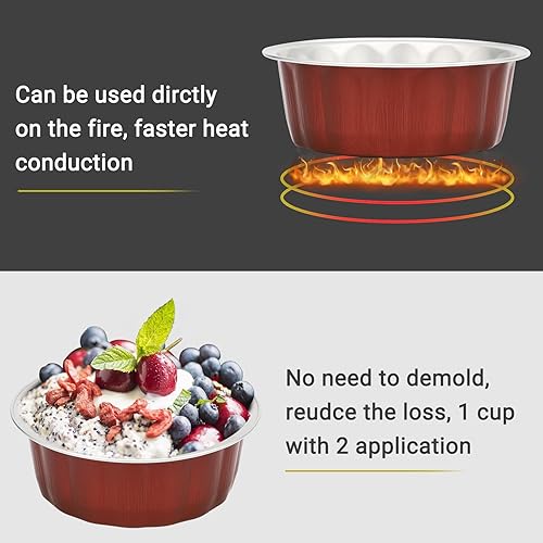 Miniatura 4 de Beasea Ramequines desechables para hornear, paquete de 100 tazas de papel de aluminio de 8 onzas con tapas, creme brulee muffins, magdalenas, tazas