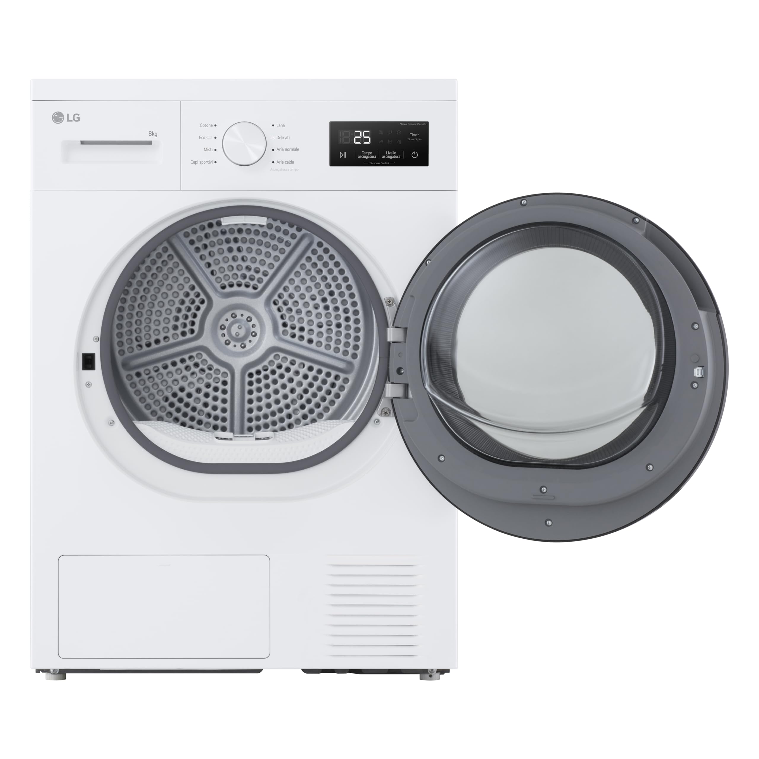 LG RNA1008NWK Asciugatrice Pompa di Calore 8 kg, Classe D, Asciugatura Delicata a Bassa Temperatura con Sensore, Serie A1, 8 Programmi, Cestello in Acciaio Galvanizzato, Bianco