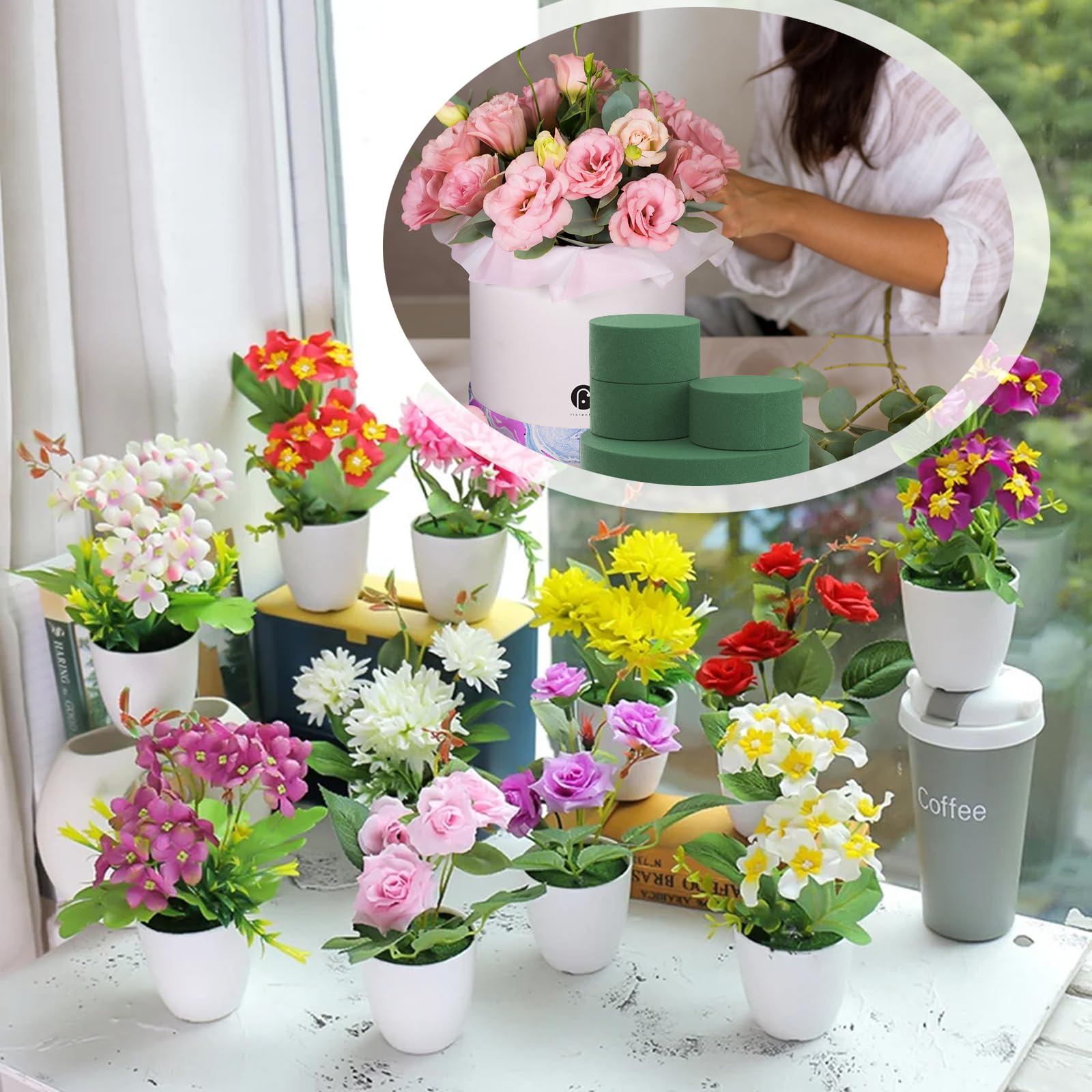 Lot De 8 Pots De Mousse à Emboîter Pour Fleurs Artificielles Rondes - 8 X 4 Cm