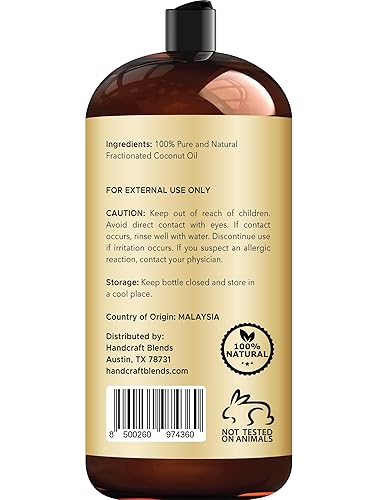 Miniatura 3 de Handcraft Blends Aceite de coco fraccionado, 28 onzas líquidas, 100% puro y natural, aceite portador de alta calidad para piel y cabello, cabello