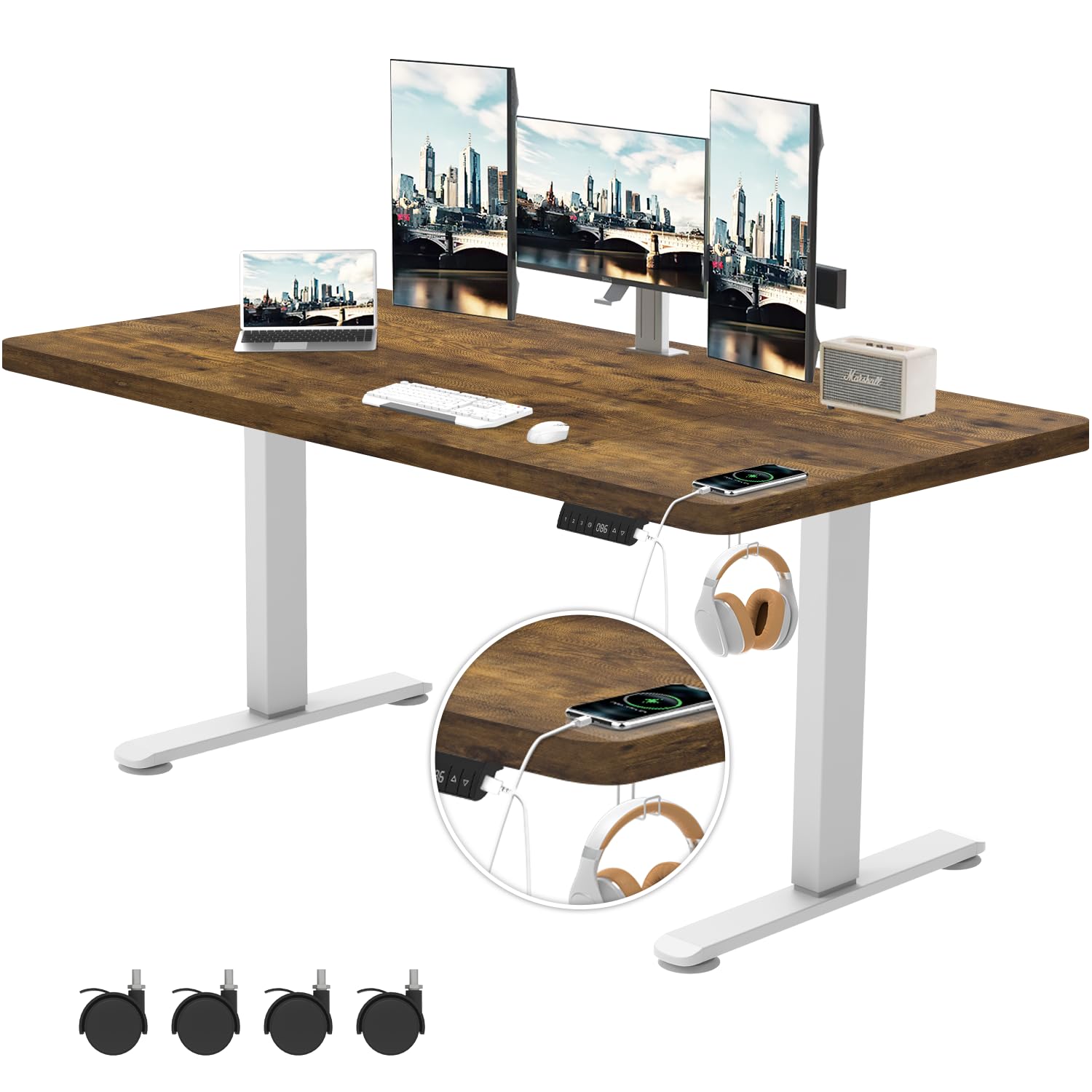 TRIUMPHKEY Scrivania Elettrica Regolabile in Altezza,180 x 80 cm,Presa USB, Scrivania, Altezza Regolabile, Anti-collisione, Scrivania per Computer con 3 Funzione Memoria