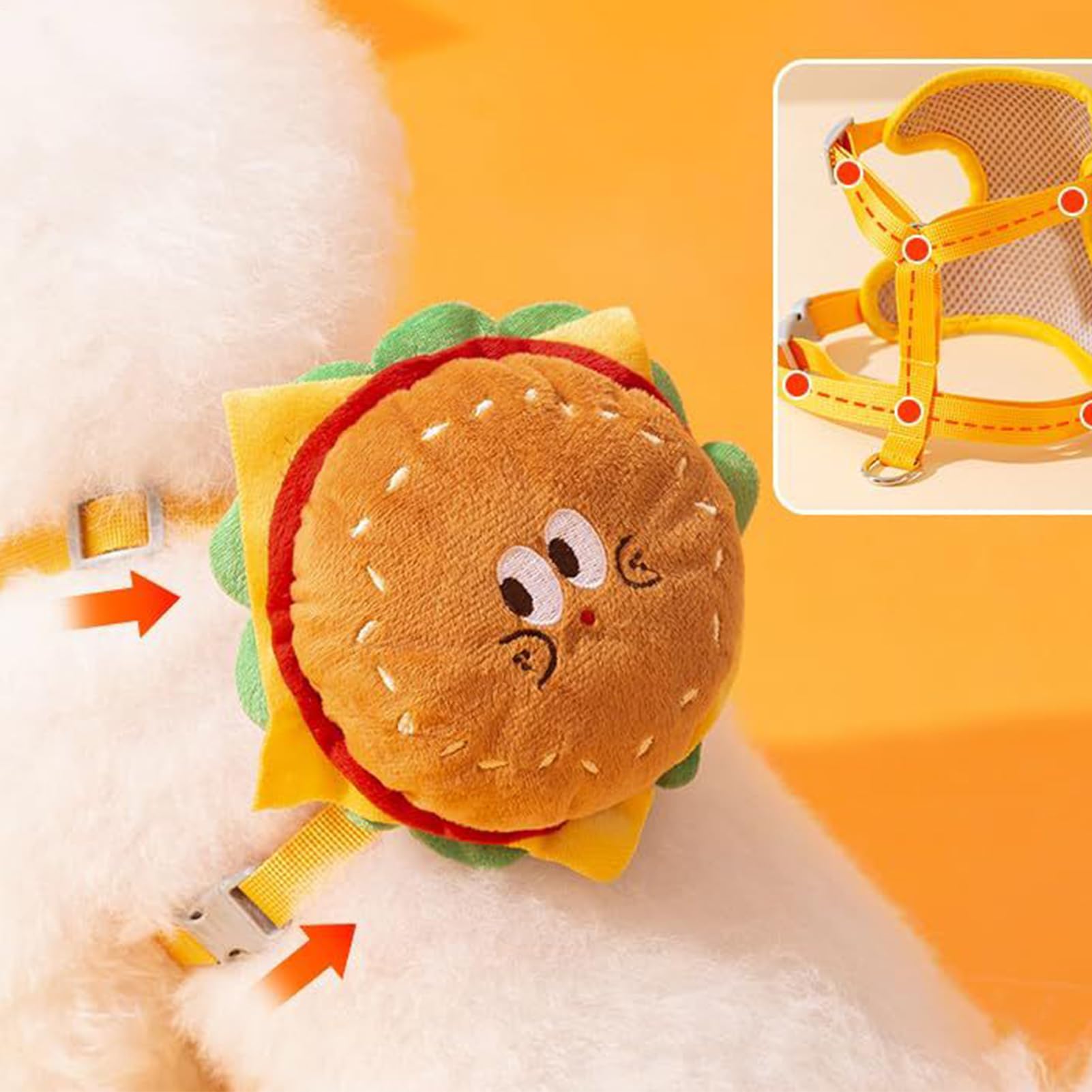 Arnés Con Mochila Para Perro,Chaleco Estilo Pack De Diseño Hamburguesa | Arnés De Paseo Para Perro Diseño Hamburguesa,Para Gatos Y Cachorros Seguridad Entrenamiento Viaje Senderismo Camping Sor