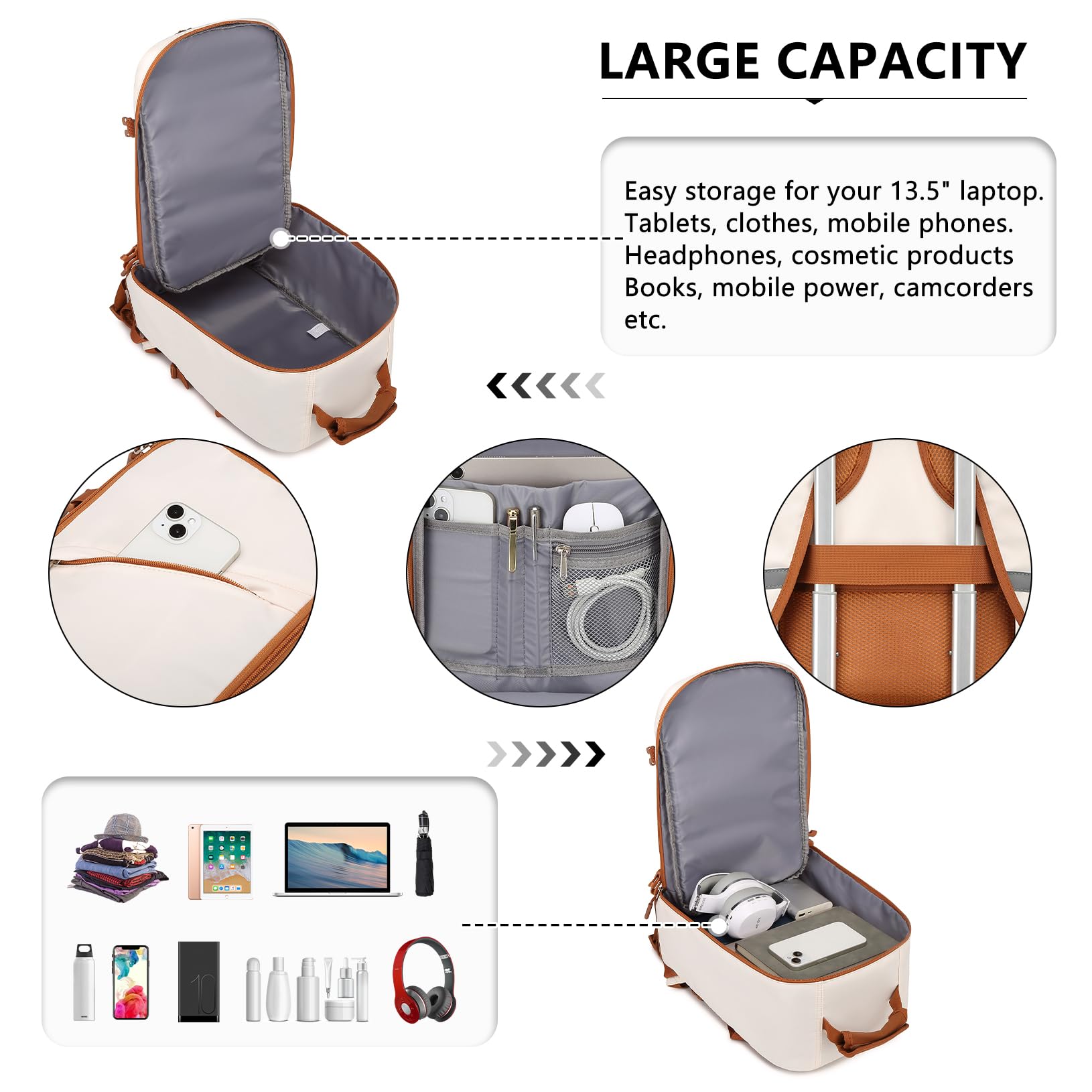 KONO Zaino Ryanair 40x20x25 Zaino da Viaggio per Aereo Bagaglio a Mano per Sotto il Sedile Borsa per Ryanair, Beige/Marrone