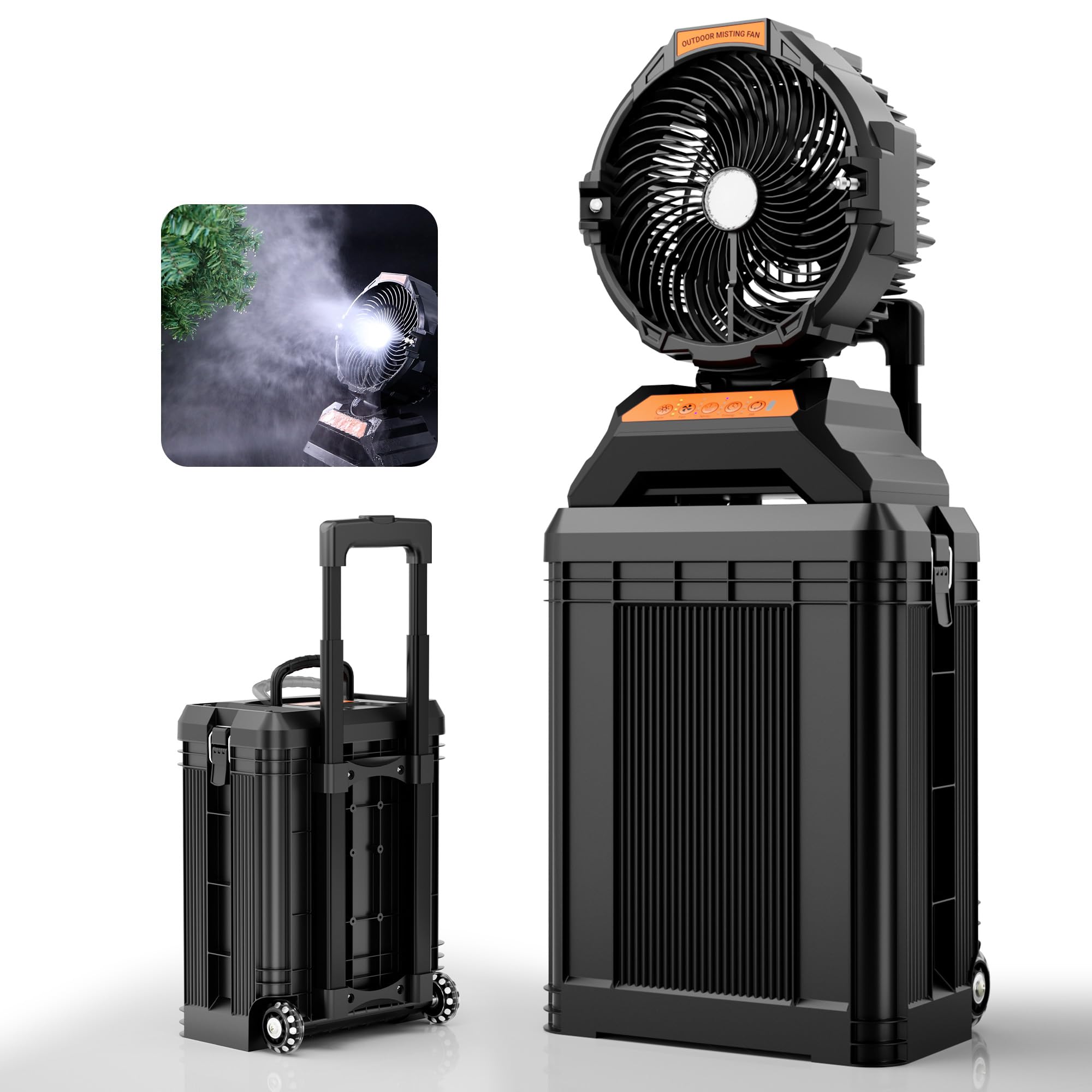 WESTTREE Misting Fan Portable with 15L Large Bucket, 4-in-1 Mist 8 Modes Spray Fan with Retractable Handle & Oscillating Outdoor Camping Fan,36H Runtime, 4-Level Wind Speed/Lighting for Tent