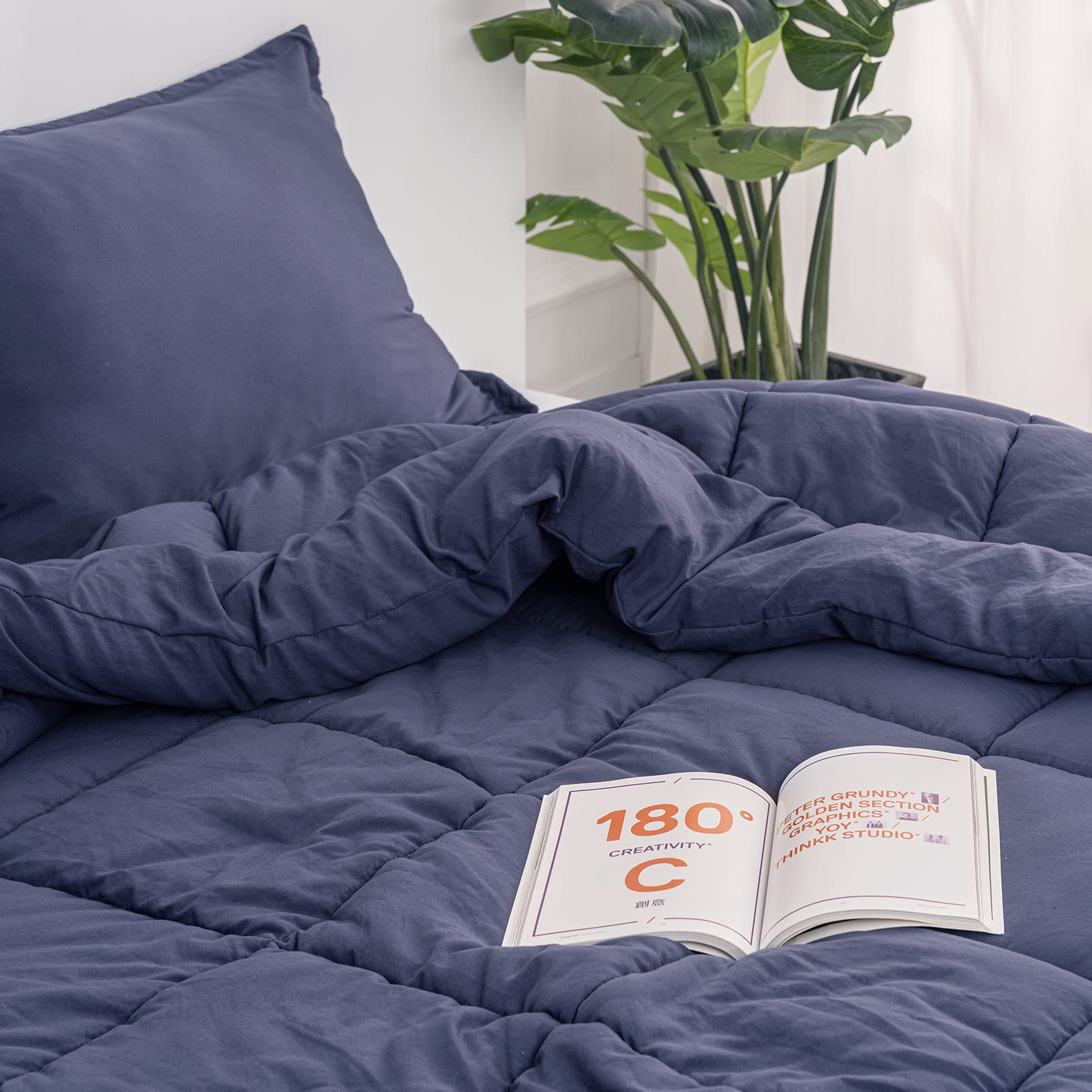 RECYCO Twin/Twin XL Comforter Set for College Girls Boys, Duvet Insert Bed Comforters & Sets with Pillow Sham, Lightweight Ultra Soft Quilted Down Alternative Comforter, Navy Blue