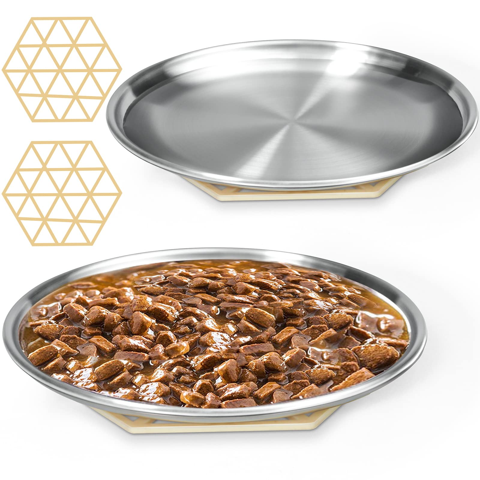 Stainless Steel Cat Dishes for Food and Water Bowls for Small and Medium Pets Relief of Whisker Fatigue -2 Sets Shallow Style