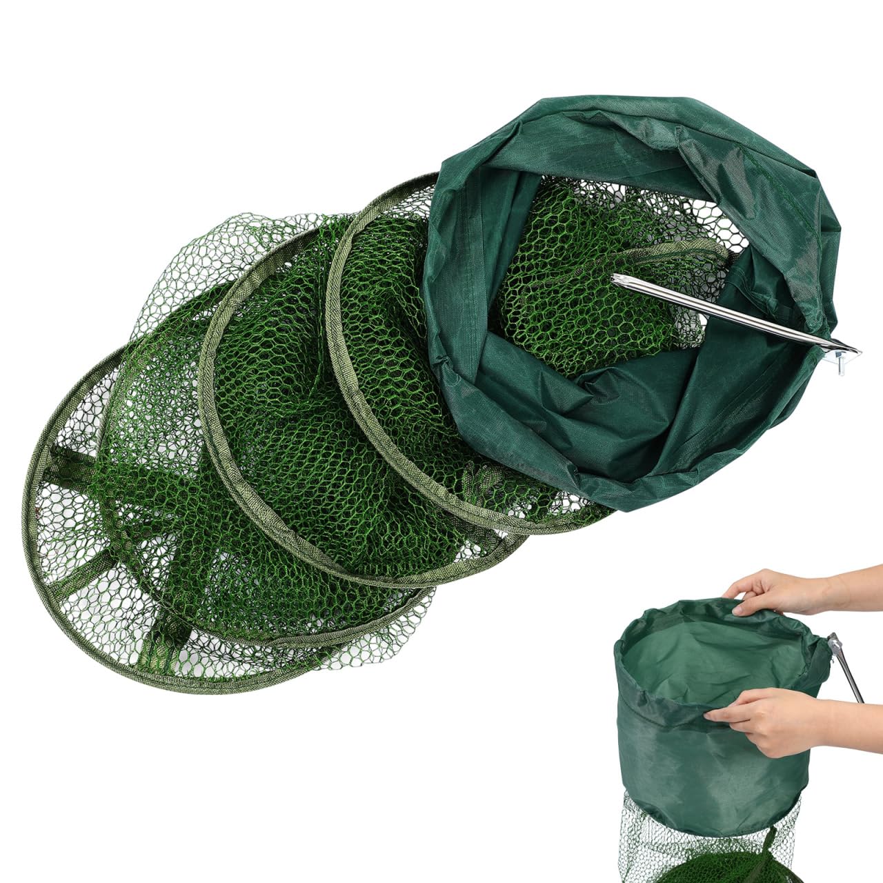 Filet de Pliable Maille Panier de Protection des Poissons Polyester et Acier Inoxydable Équipement de Pratique pour Stockage et Localisation des Poissons