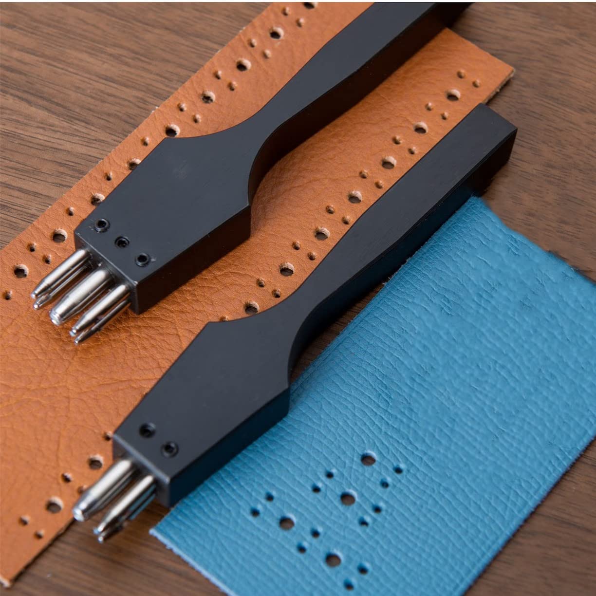 Bullock Style Leather Punch, 3+5 Prong, Stainless Steel Handle, Tool Steel Punch, Black