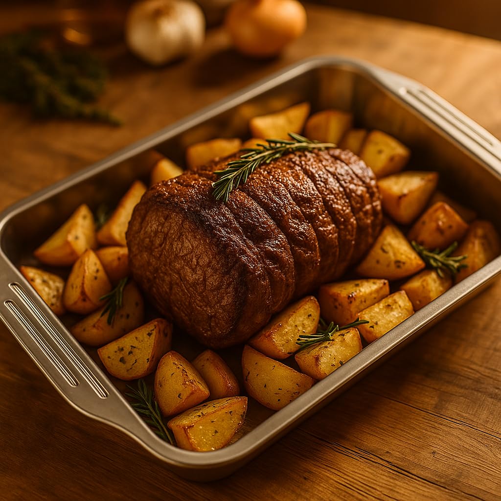 Teglia da Forno Rettangolare in Acciaio Inox 36 x 27 - Teglia Profonda per Arrosti, Lasagne e Verdure - Vassoio da Forno Universale - Grandi Stampi Rettangolari per Cuocere