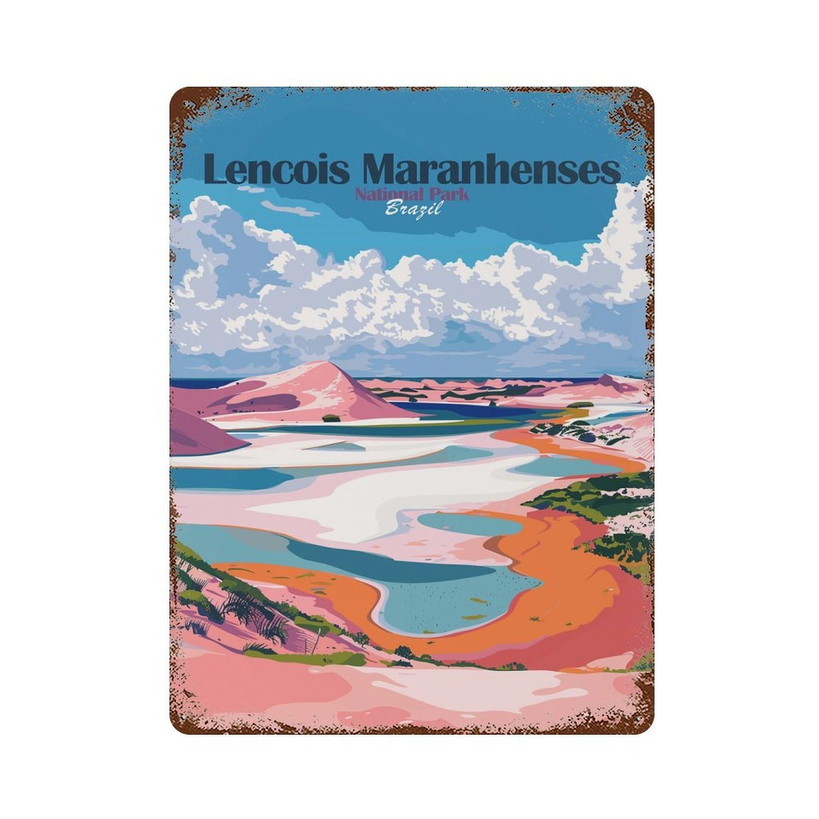 Aged Metal Wall Plaque with Lençóis Maranhenses National Park Brazil Design 15.7"x11.8", for Pub, Kitchen And Man Cave Decor, Shabby Chic Decor