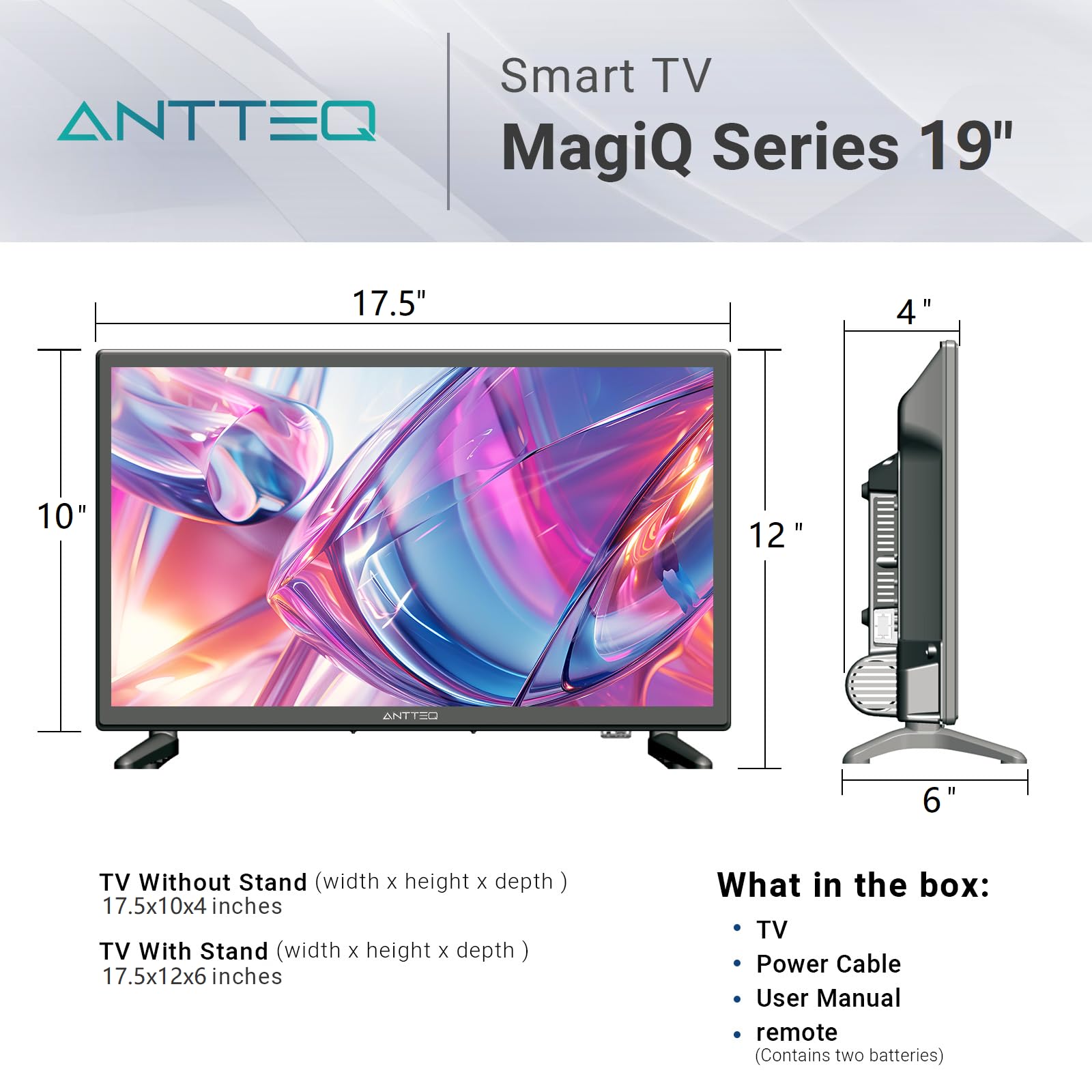 Antteq 19 Inch Smart TV, WebOS FHD TV MagiQ 19" with ThinQ AI Voice Magic Remote, BBC Freeview Netflix YouTube Airplay WiFi 2025 Black Televisions