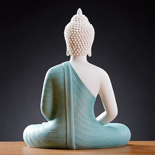 Miniatura 7 de Houlu Estatua de Buda verde de 12 pulgadas y lámpara de mesa LED circular de 15.74 pulgadas, estatuas de Buda de cerámica para interiores para