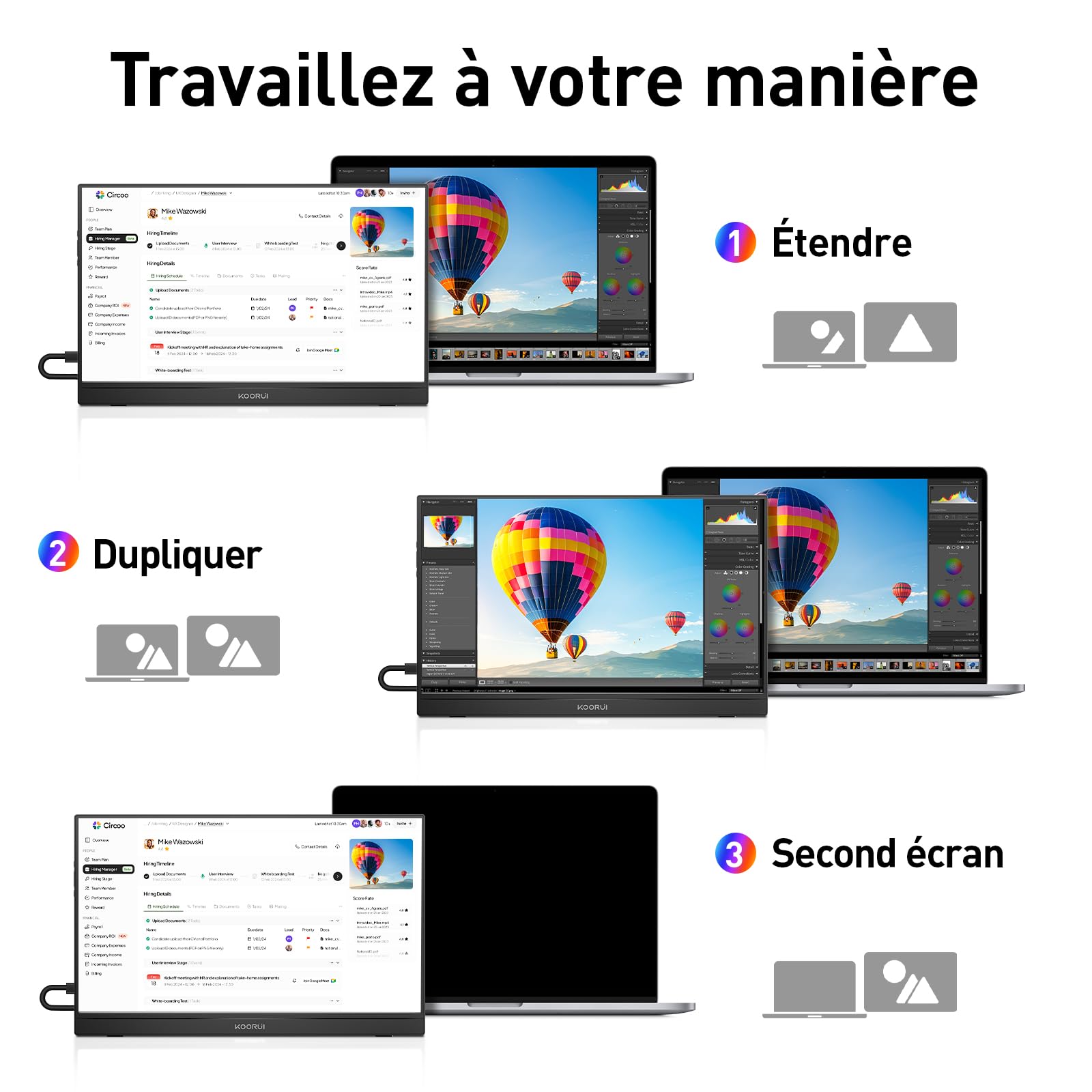KOORUI Ecran Portable 15,6" IPS FHD HDMI USB Type C Haut-parleurs Intégrés
